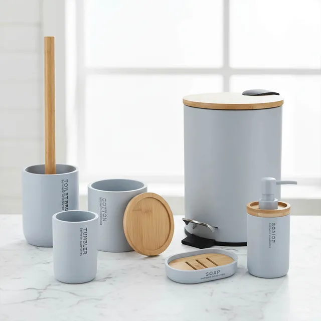 evideco-set-salle-de-bain-6-pi-ces-bleu-clair-bambou image 1