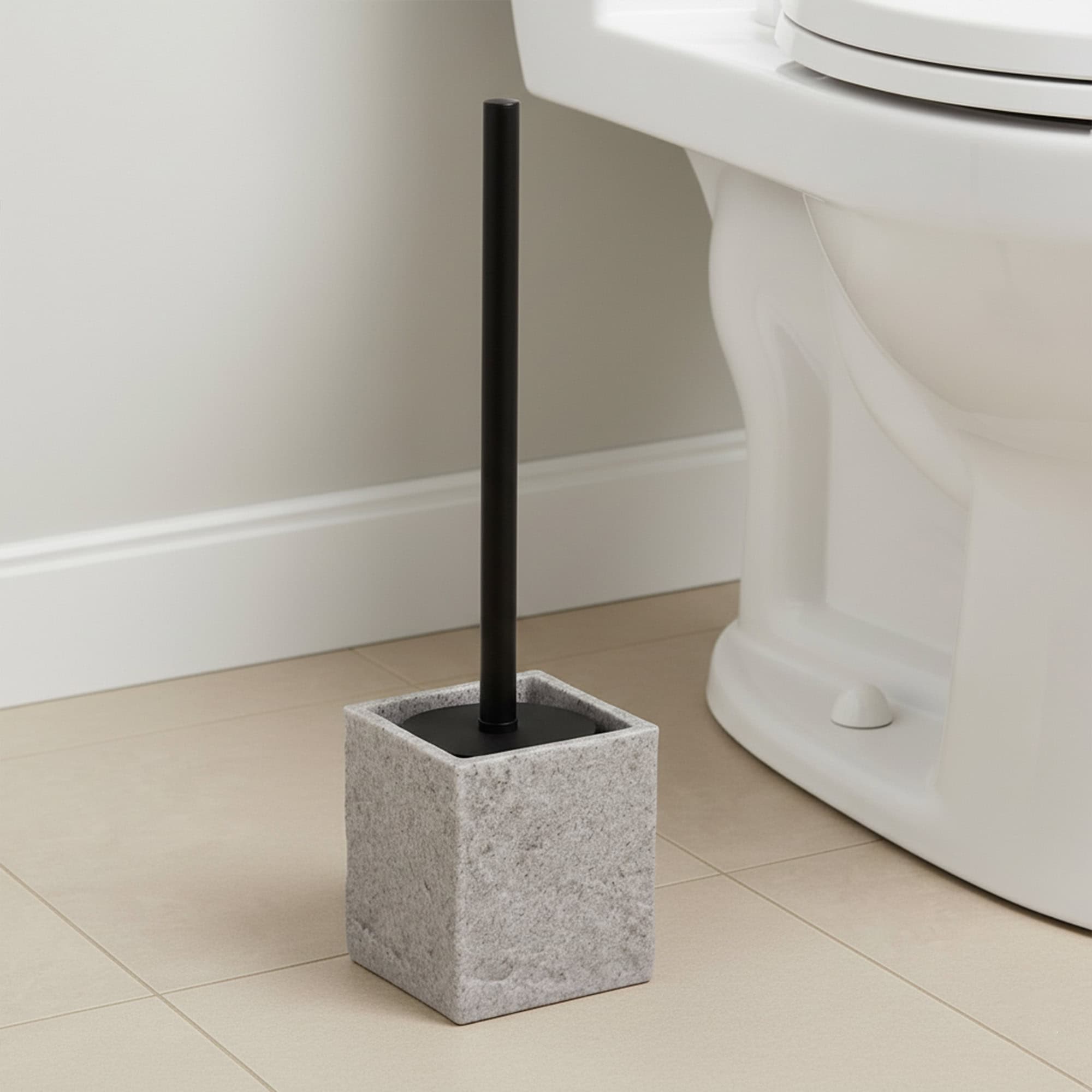 evideco-brosse-wc-grise-effet-pierre-carr-e-avec-support image 2