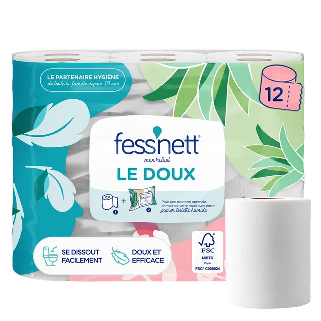 fess-nett-papier-toilette-sec-le-doux-papier-wc-12-rouleaux-double image 1