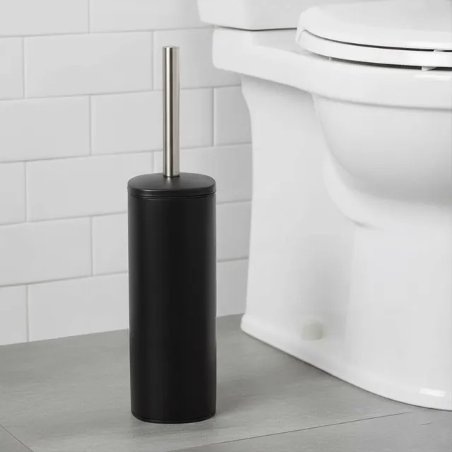 evideco-brosse-wc-noire-m-tal-carr-e-avec-support image 1
