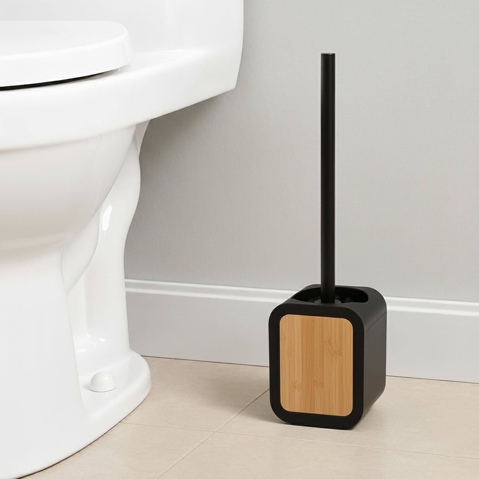 evideco-brosse-wc-noir-avec-support-caoutchouc-et-bambou image 1