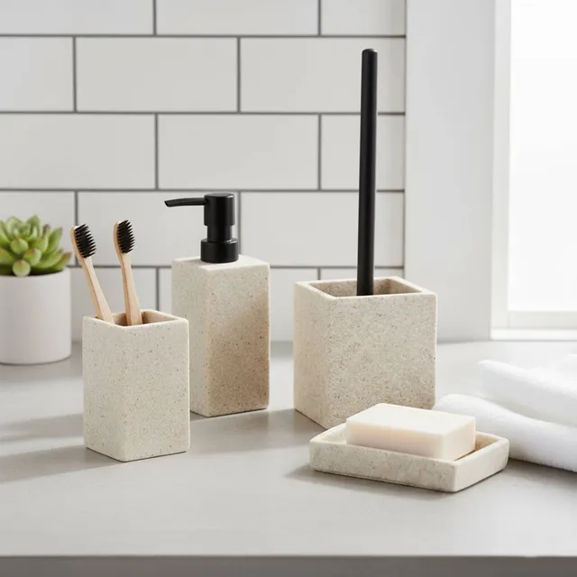 evideco-bathroom-accessories-set-salle-de-bain-effet-pierre-4-pi-ces image 1