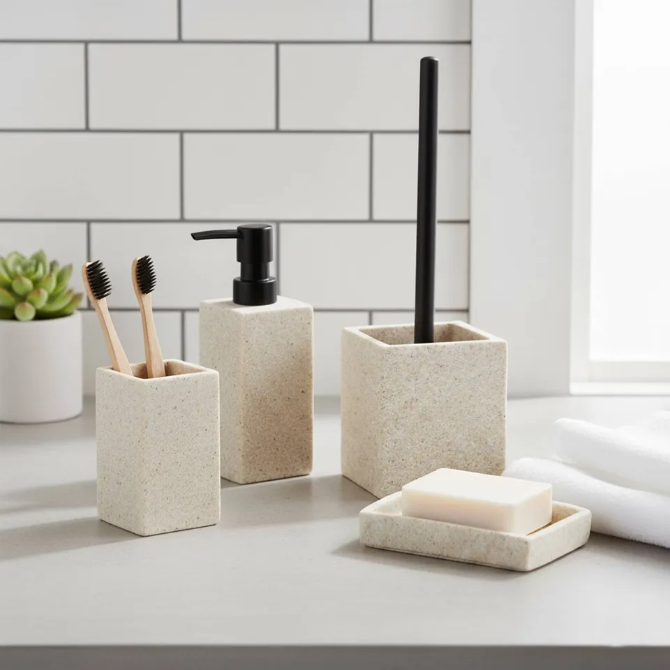 evideco-bathroom-accessories-set-salle-de-bain-effet-pierre-4-pi-ces image 1