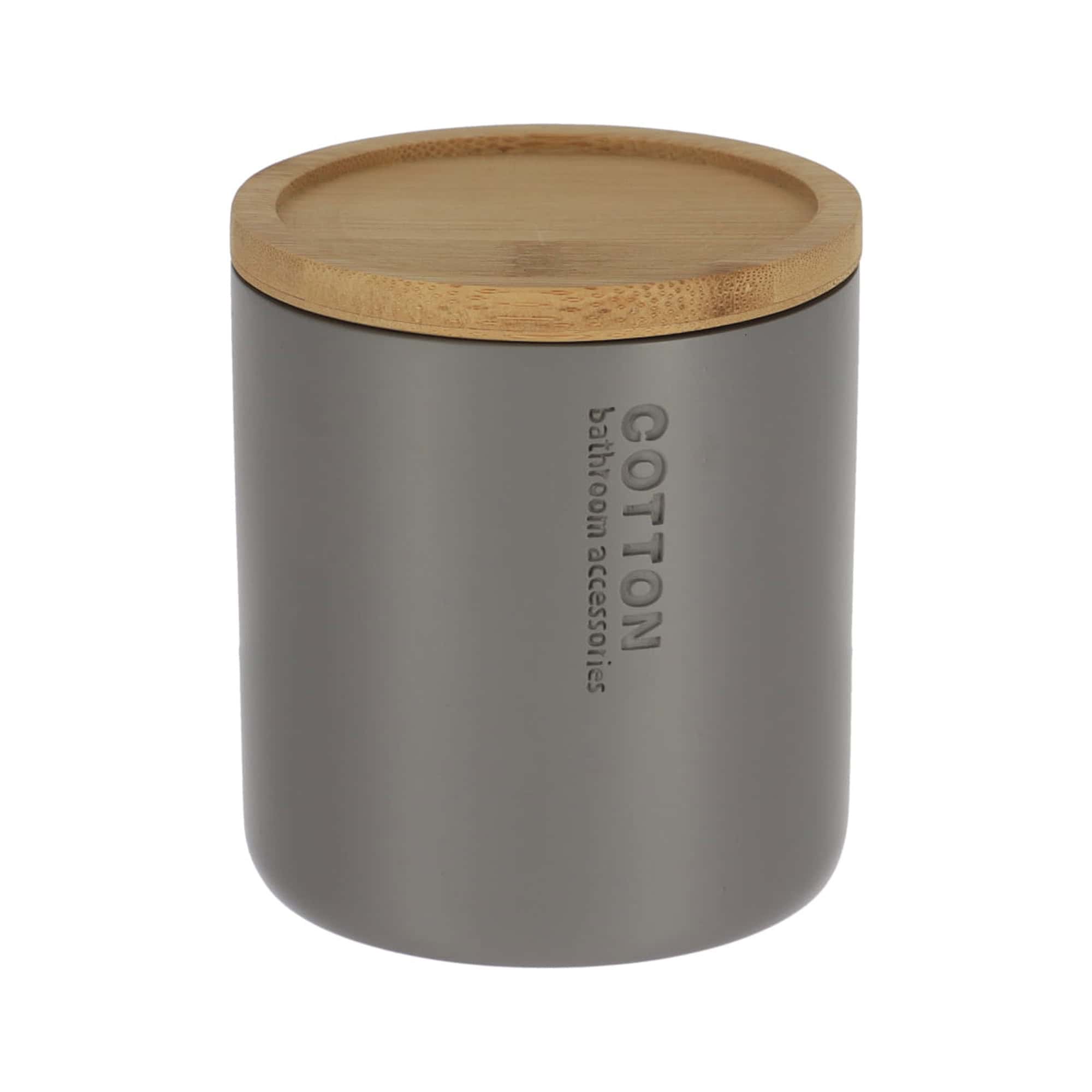 evideco-bo-te-coton-gris-mat-couvercle-bambou-polyresine image 7