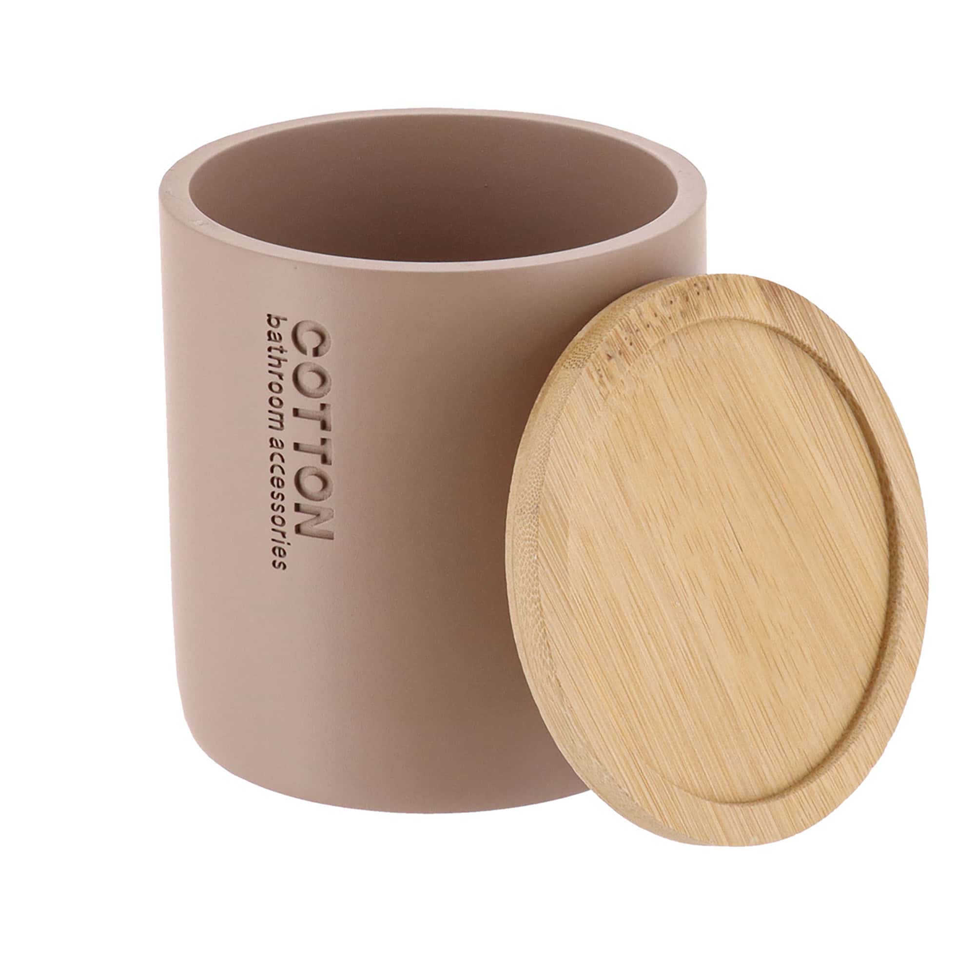evideco-bathroom-accessories-bo-te-coton-cappuccino-couvercle-bambou image 4
