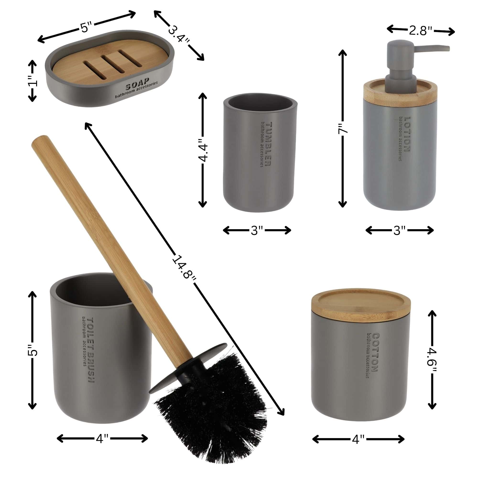 evideco-set-salle-de-bain-gris-bambou-5-pi-ces-accessoires-complet image 4