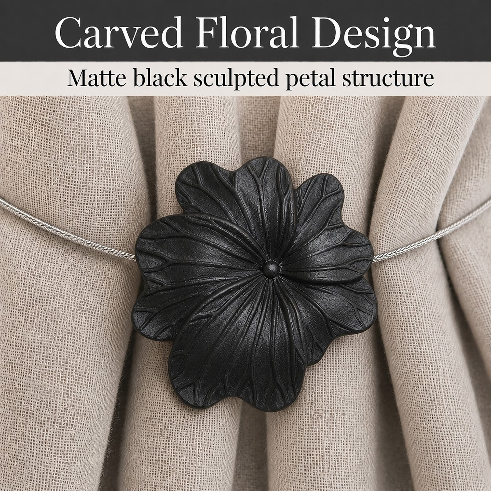 evideco-home-accessories-embrasse-rideau-fleur-noir-mat-lot-2 image 5