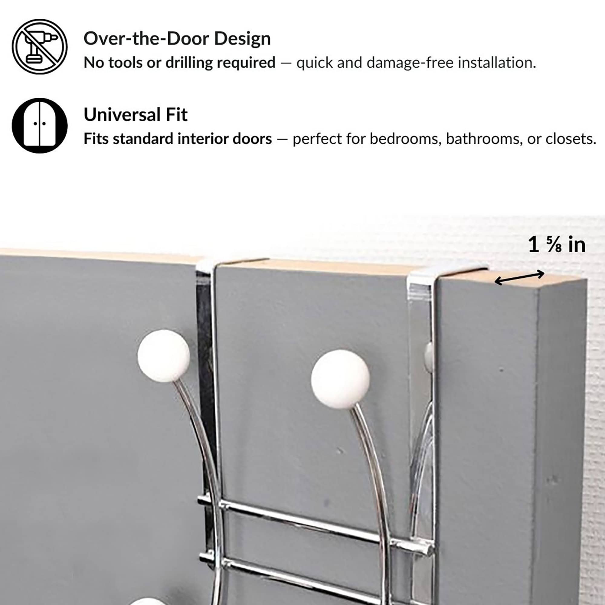 evideco-porte-manteau-de-porte-chrome-4-crochets-blancs image 5