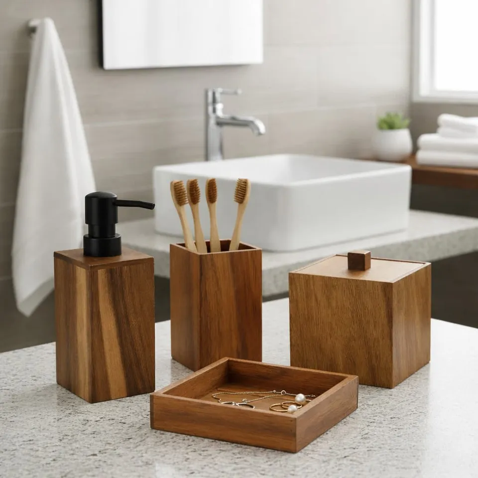 evideco-acacia-set-salle-de-bain-bois-4-pi-ces image 1