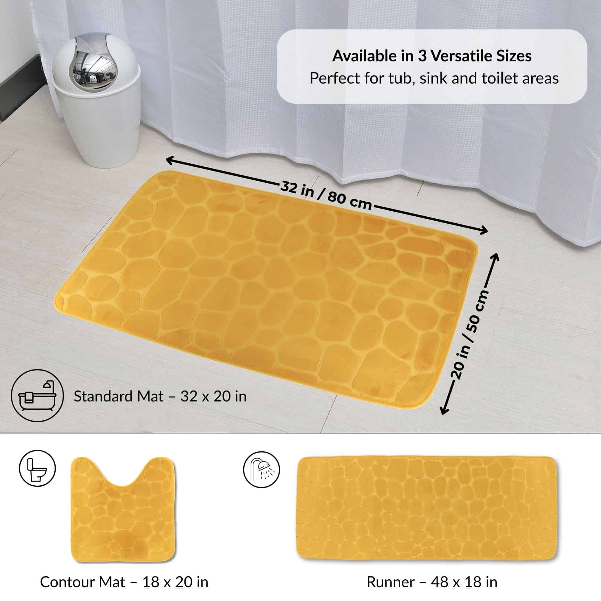 evideco-memory-foam-tapis-de-bain-jaune-moutarde-galets-32x20 image 4