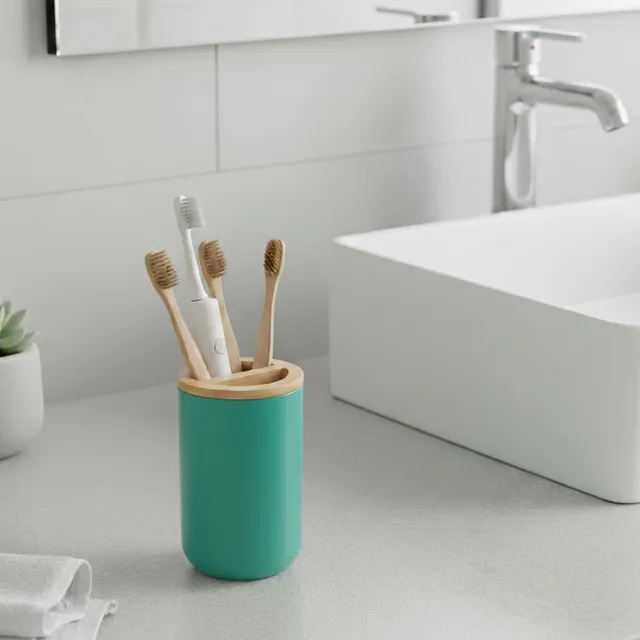evideco-padang-porte-brosse-dent-vert-bambou-dentifrice image 1