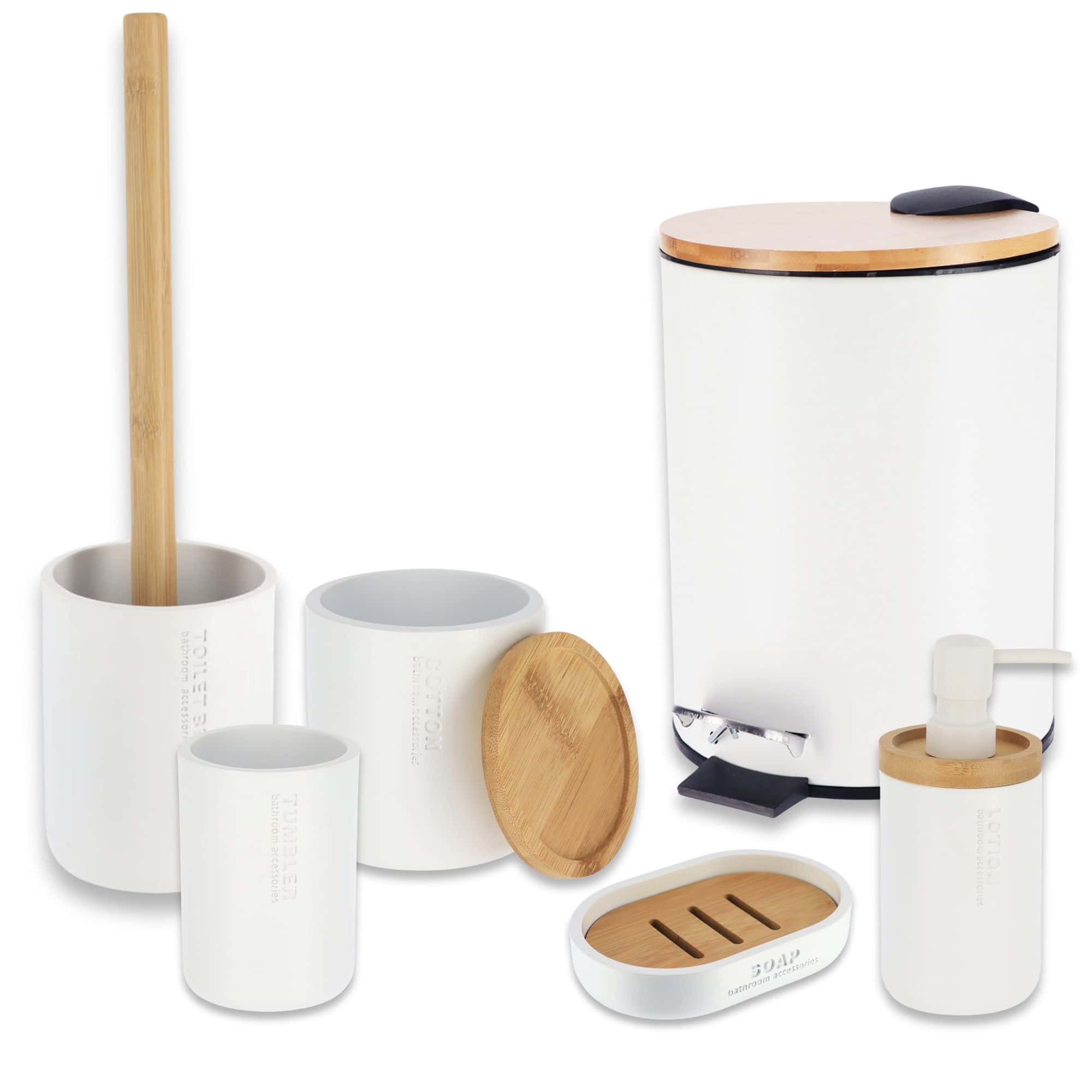 evideco-bathroom-accessories-set-salle-de-bain-blanc-6-pi-ces-bambou image 7