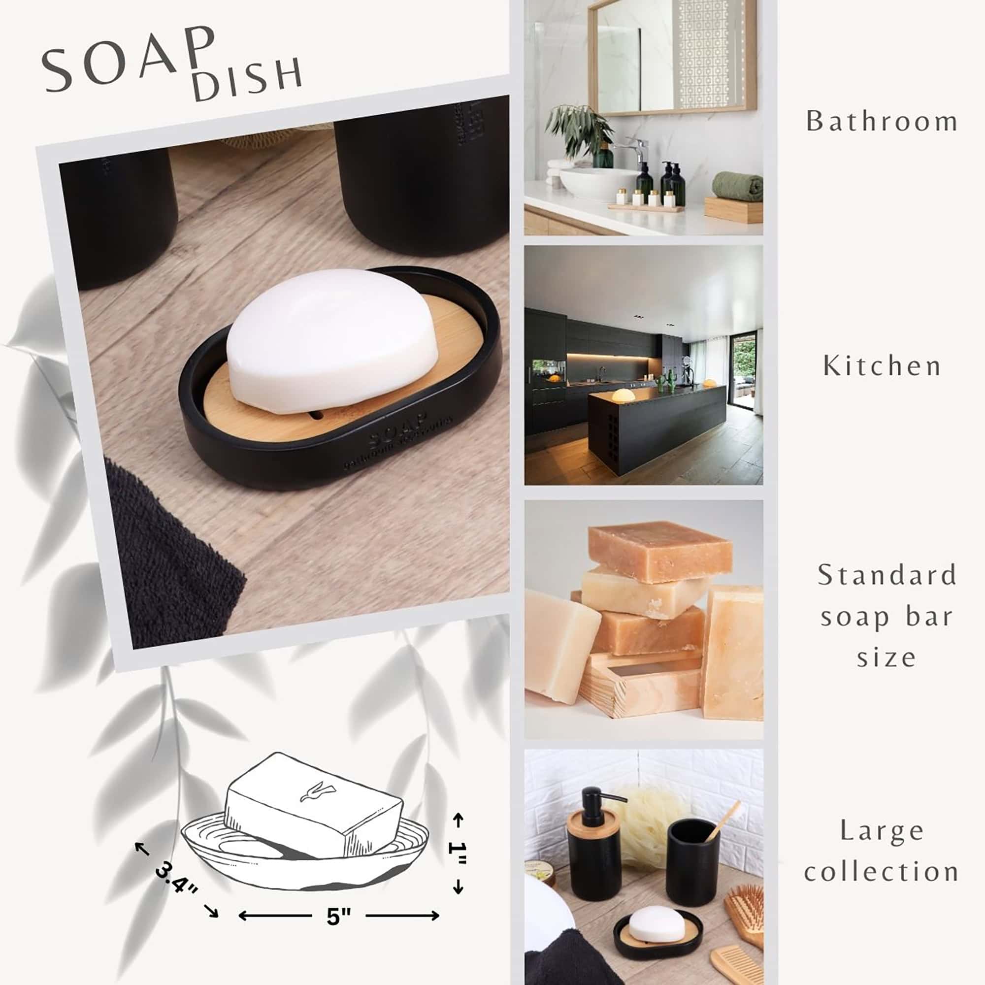 evideco-porte-savon-noir-mat-socle-bambou-savonni-re-salle-de-bain image 4