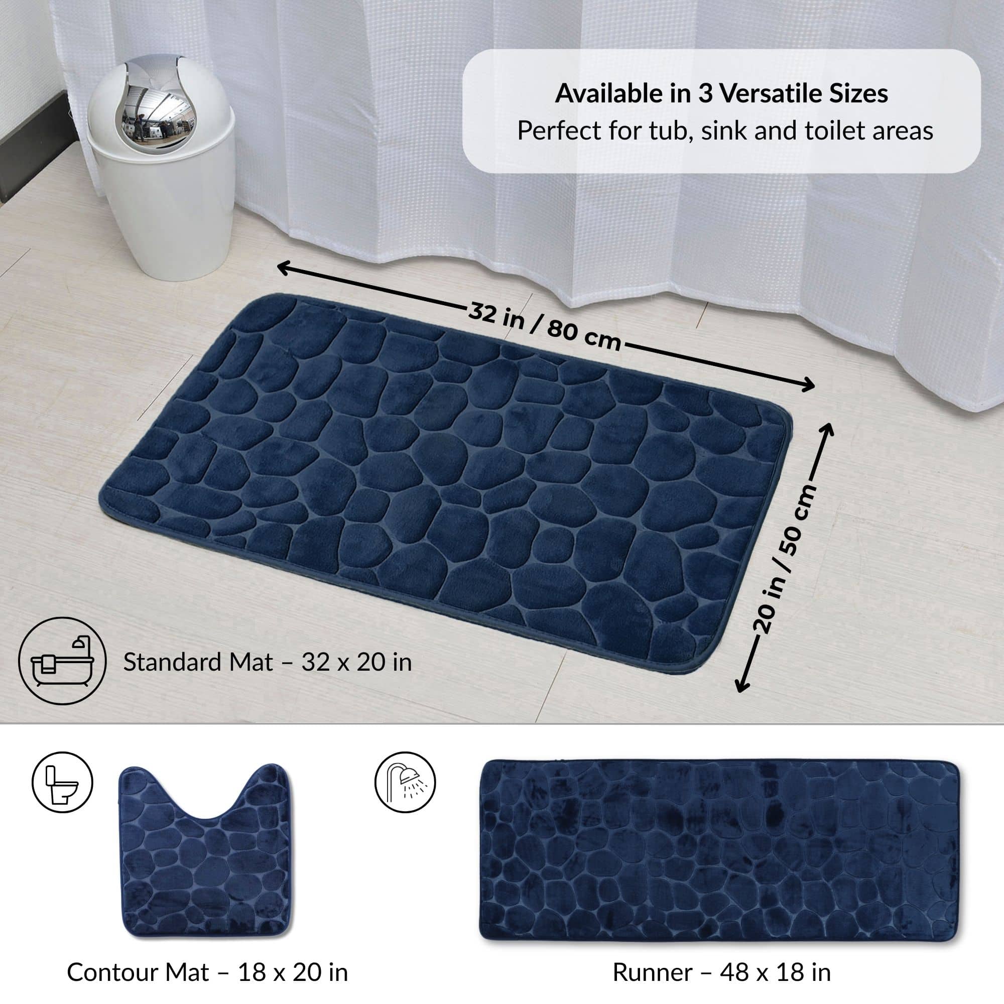evideco-tapis-de-bain-bleu-marine-galets-m-moire-de-forme-80x50 image 4