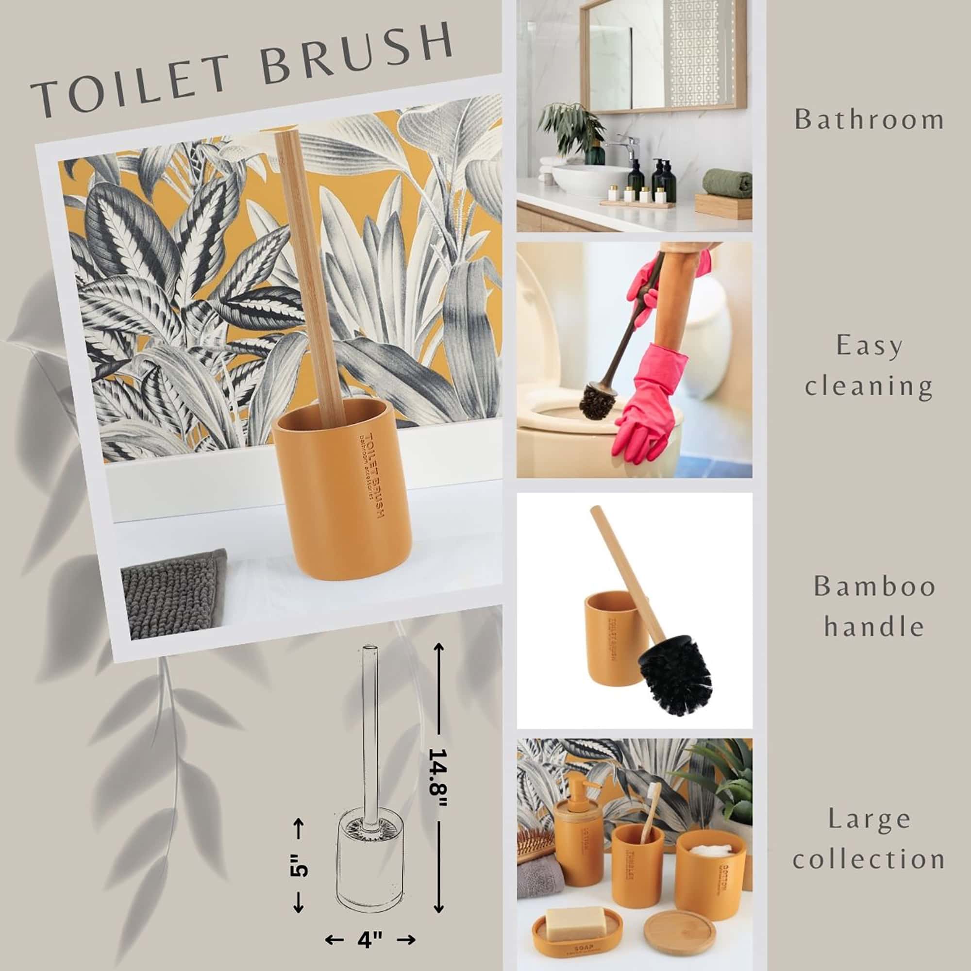 evideco-brosse-wc-jaune-moutarde-bambou-avec-support image 4