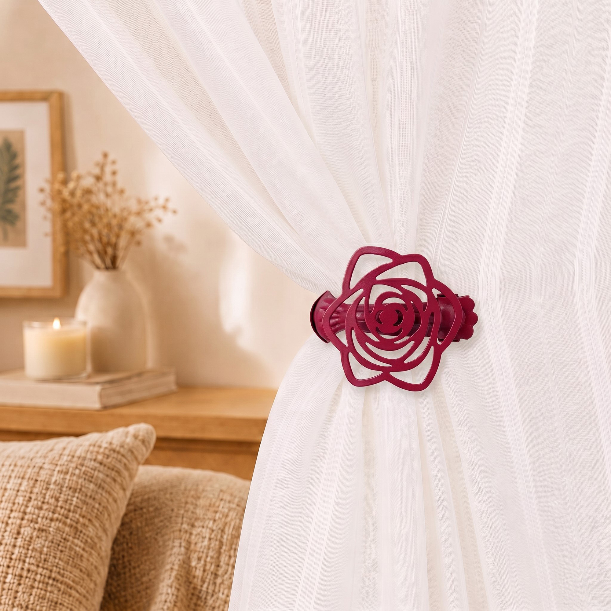 evideco-home-accessories-rose-bordeaux-pince-rideau-lot-2-m-tal image 1