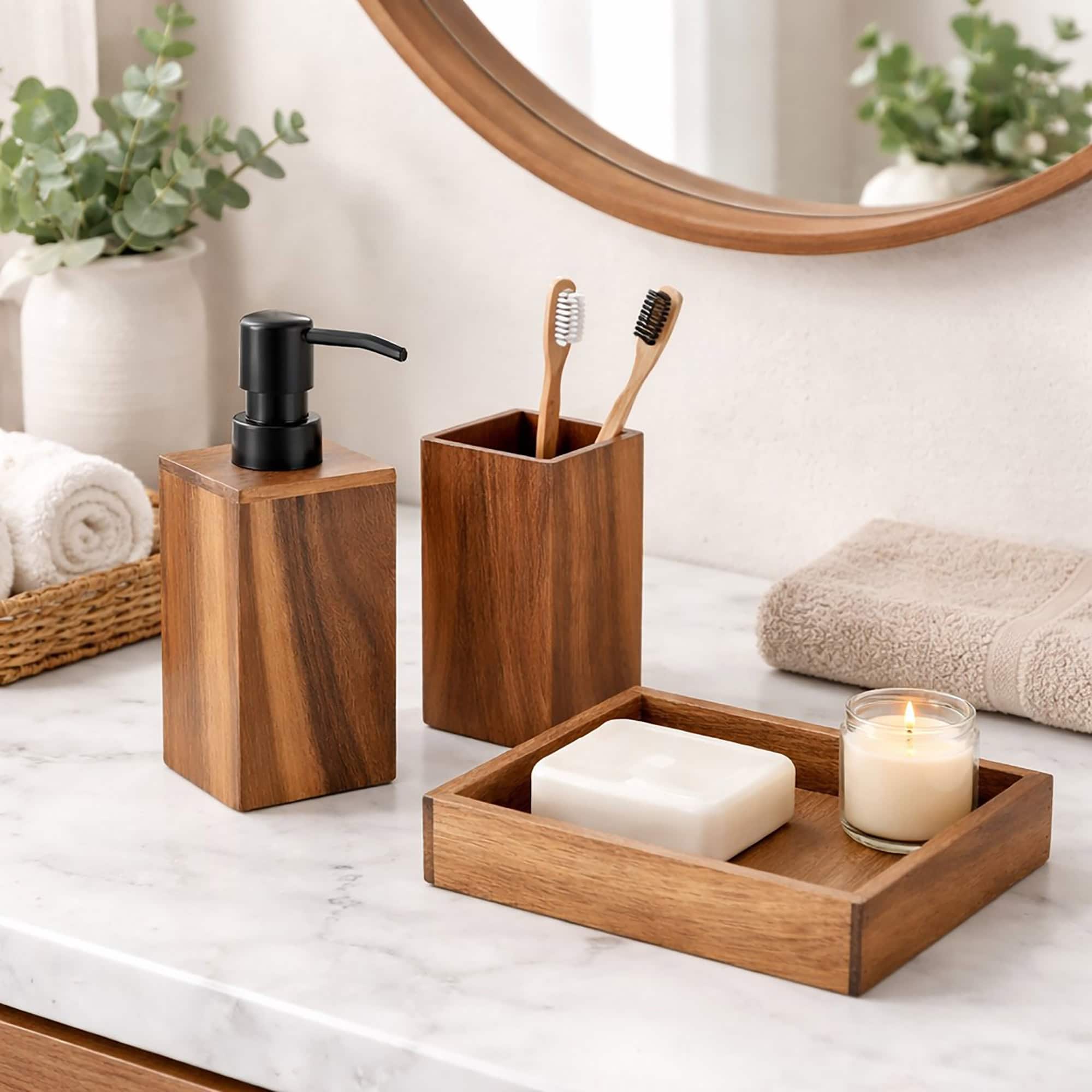 evideco-bathroom-set-accessoires-acacia-carr-3-pi-ces-plateau image 1