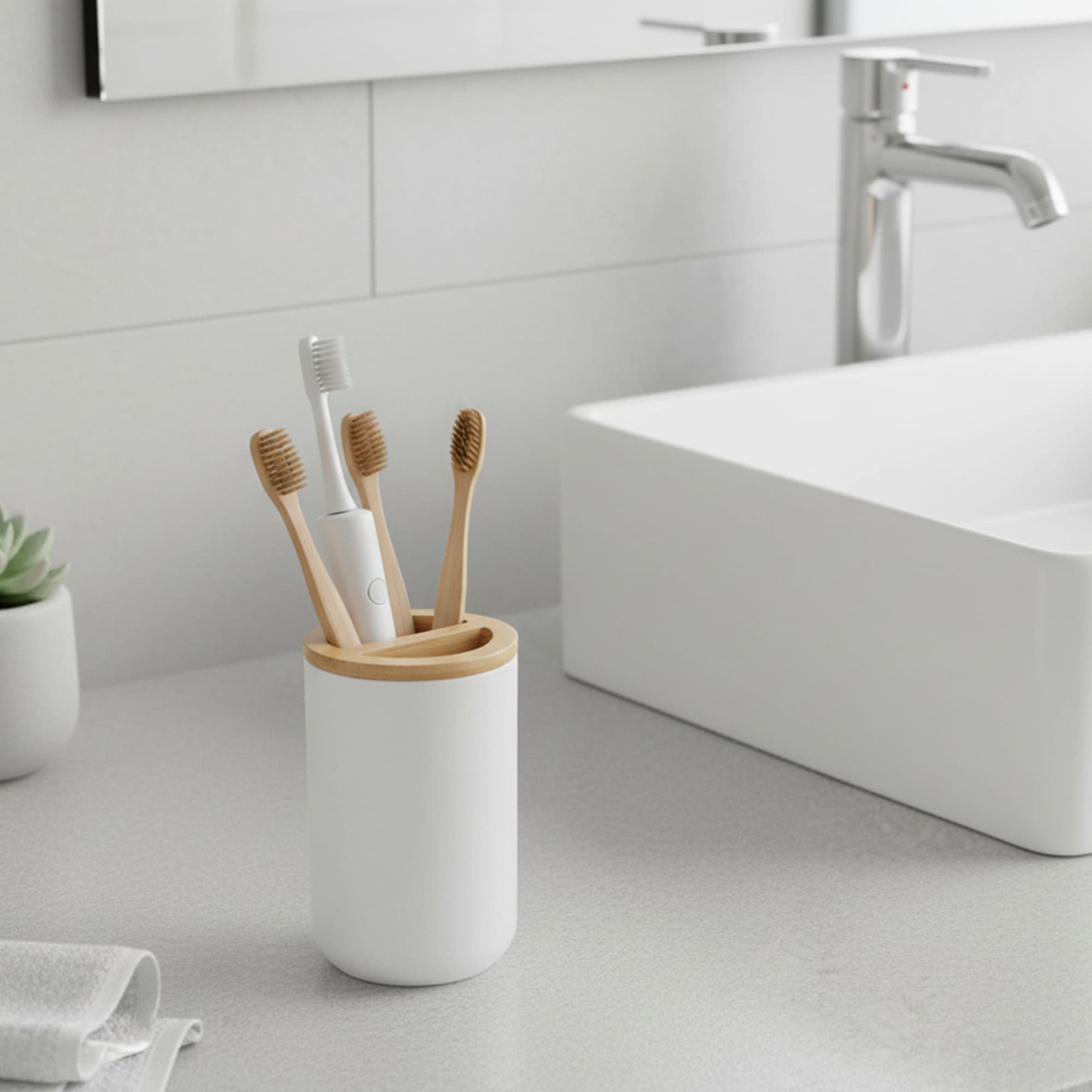 evideco-padang-porte-brosse-dents-blanc-bambou image 1