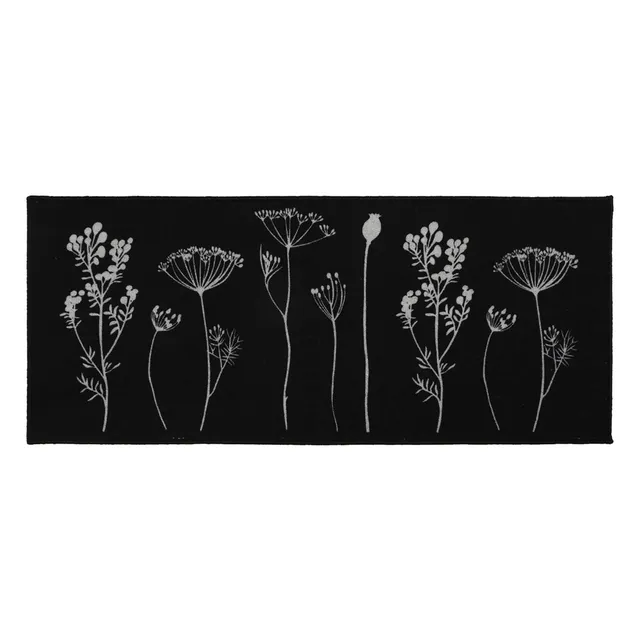 evideco-tapis-cuisine-fleurs-noir-gris-122x51-cm-effet-laine image 1