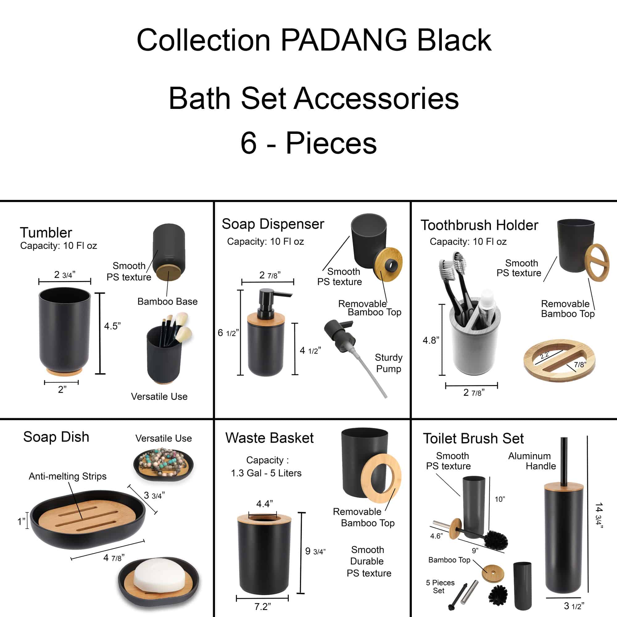 evideco-bathroom-accessories-set-salle-de-bain-padang-noir-6-pi-ces image 4