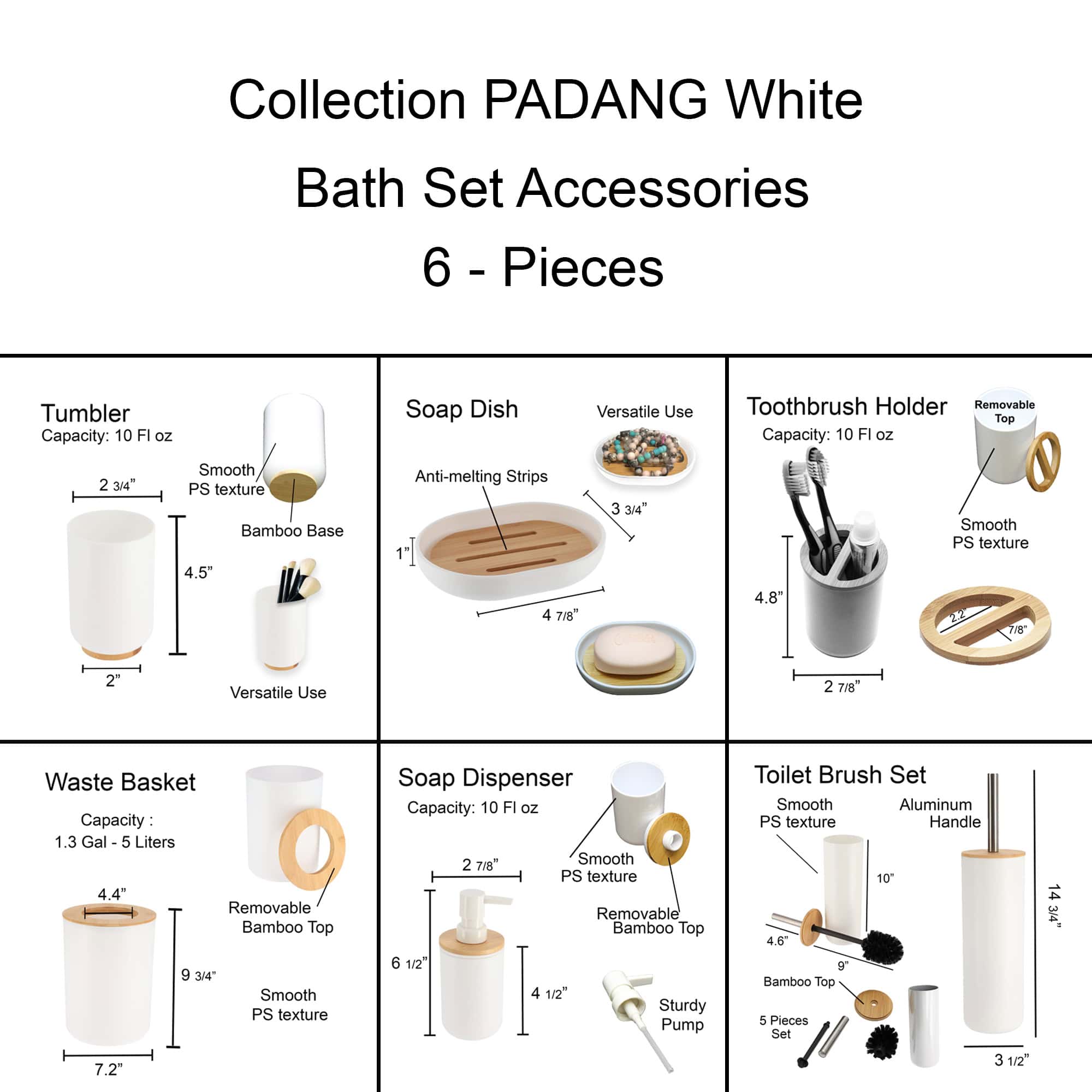 evideco-padang-set-accessoires-salle-de-bain-blanc-bambou-6-pi-ces image 4