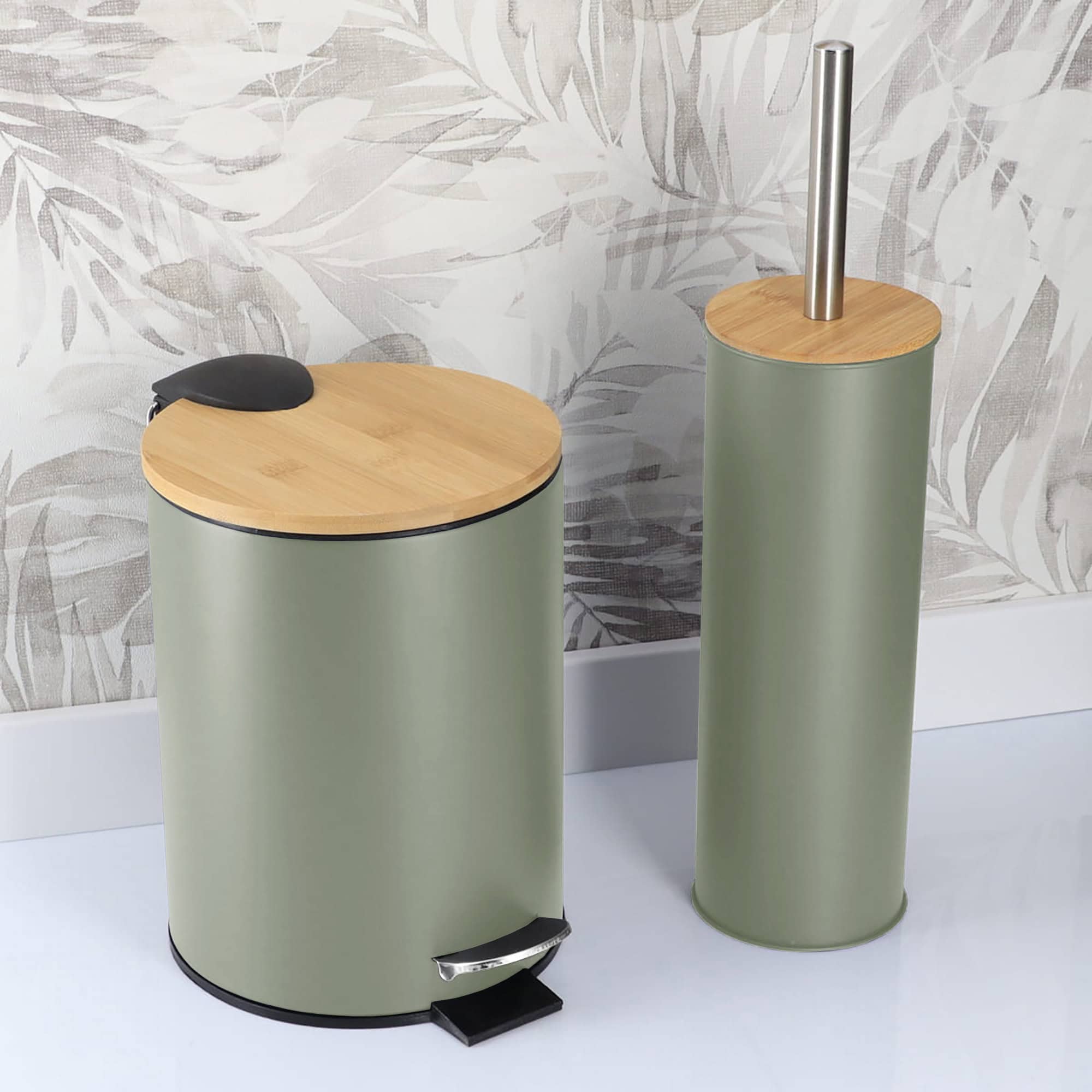 evideco-set-salle-de-bain-vert-poubelle-et-brosse-wc image 2