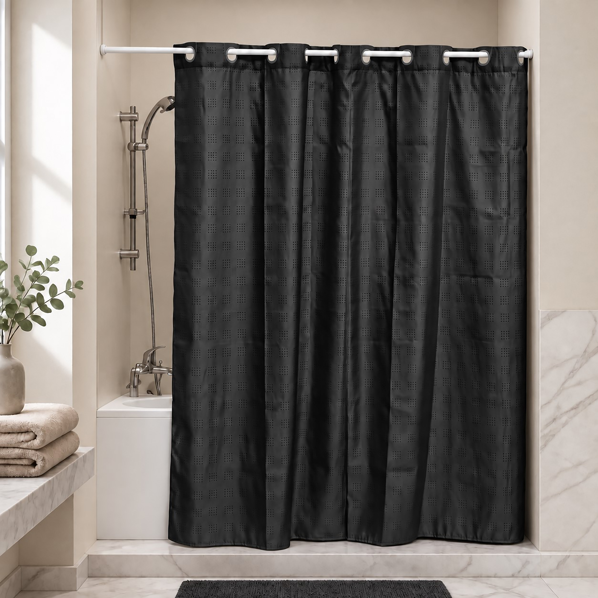 evideco-rideau-de-douche-noir-sans-crochets-180x200-extra-long image 1