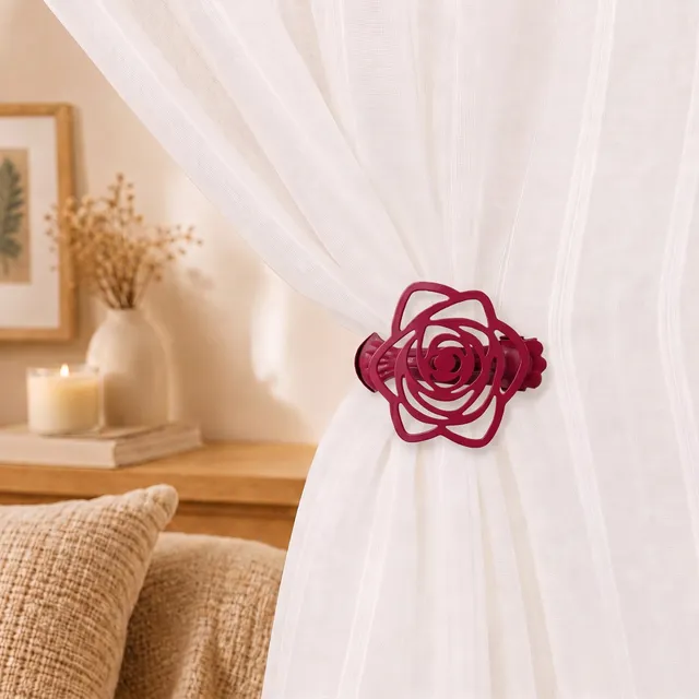 evideco-home-accessories-rose-bordeaux-pince-rideau-lot-2-m-tal image 1
