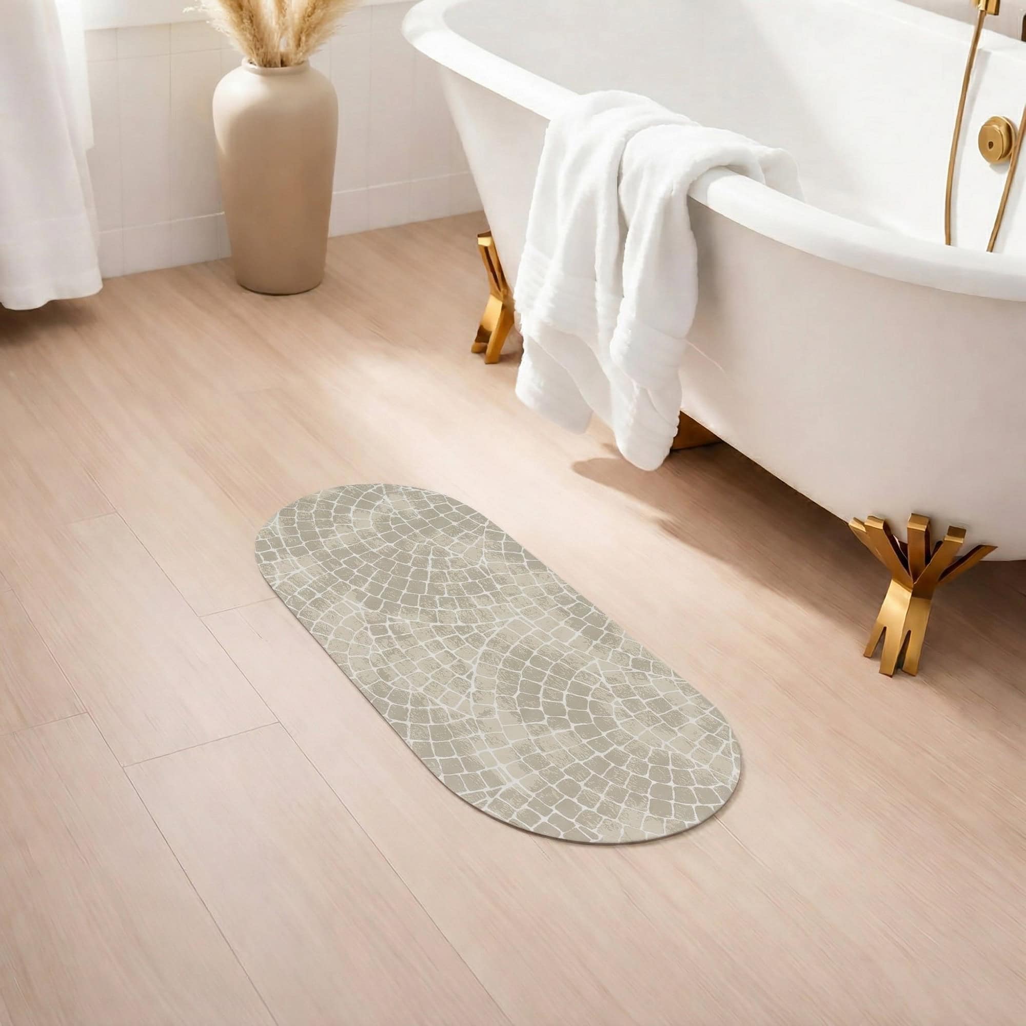 evideco-tapis-de-bain-pierre-mosa-que-beige-ovale-18x40-absorbant image 1