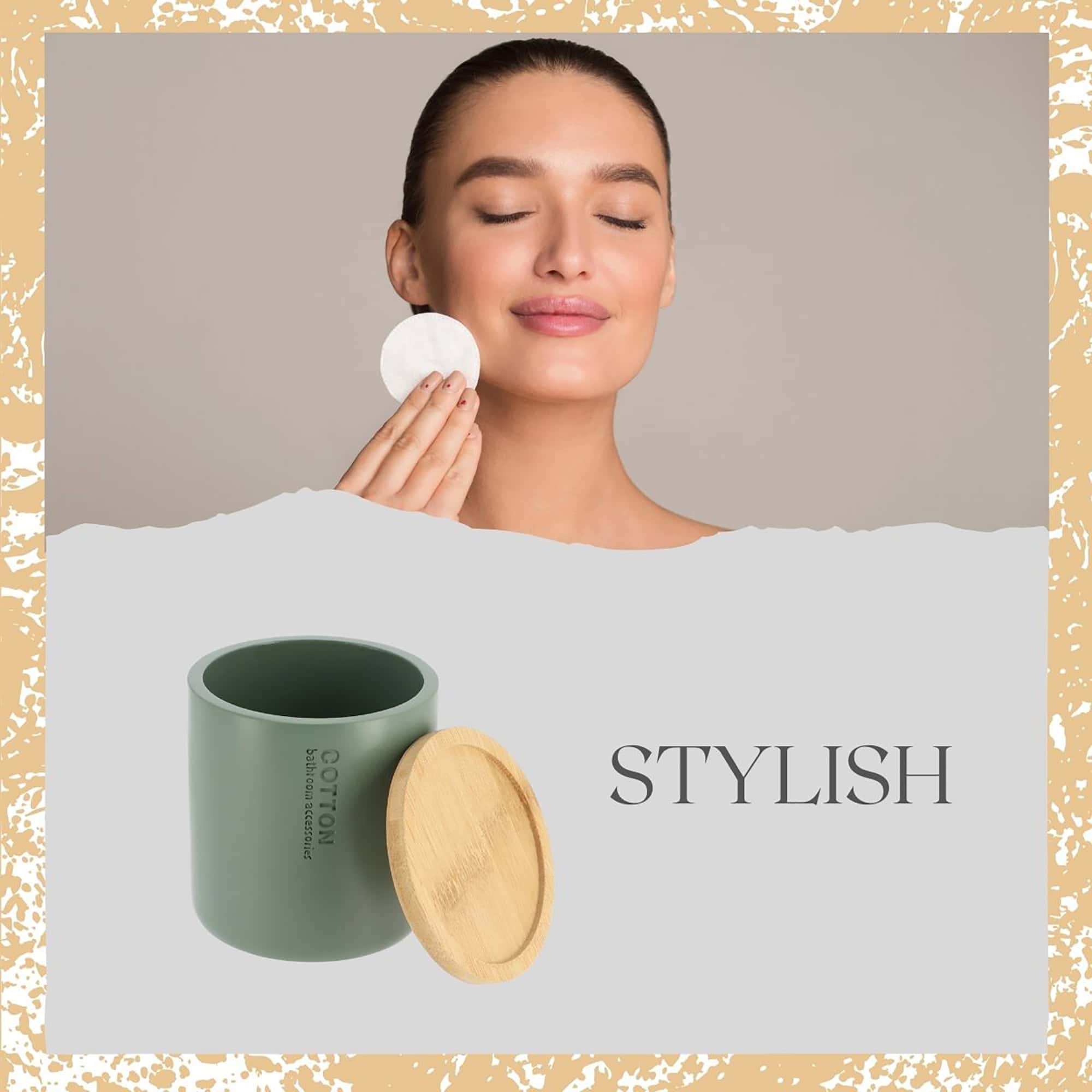 evideco-bathroom-bo-te-coton-vert-mat-couvercle-bambou image 4