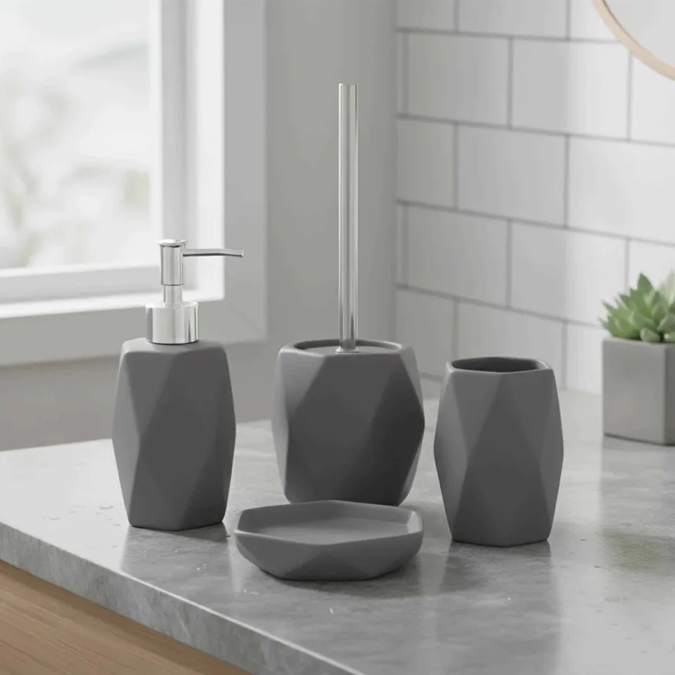 evideco-diamond-ensemble-salle-de-bain-gris-4-pi-ces-moderne image 1