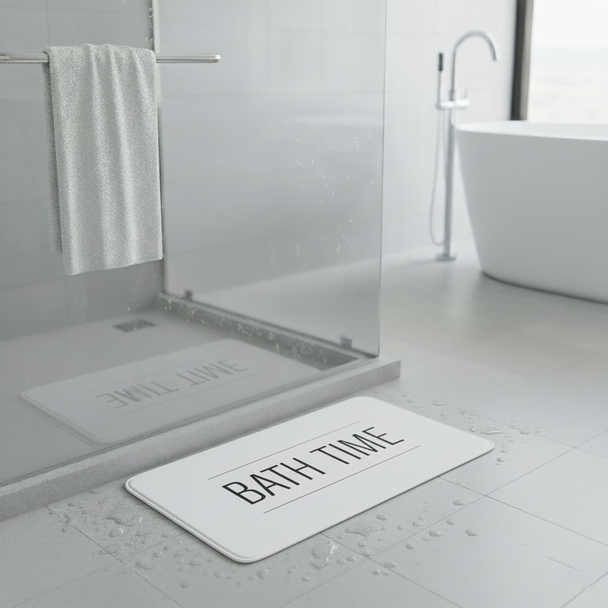 evideco-tapis-de-bain-microfibre-bath-time-blanc-noir-30x18 image 1