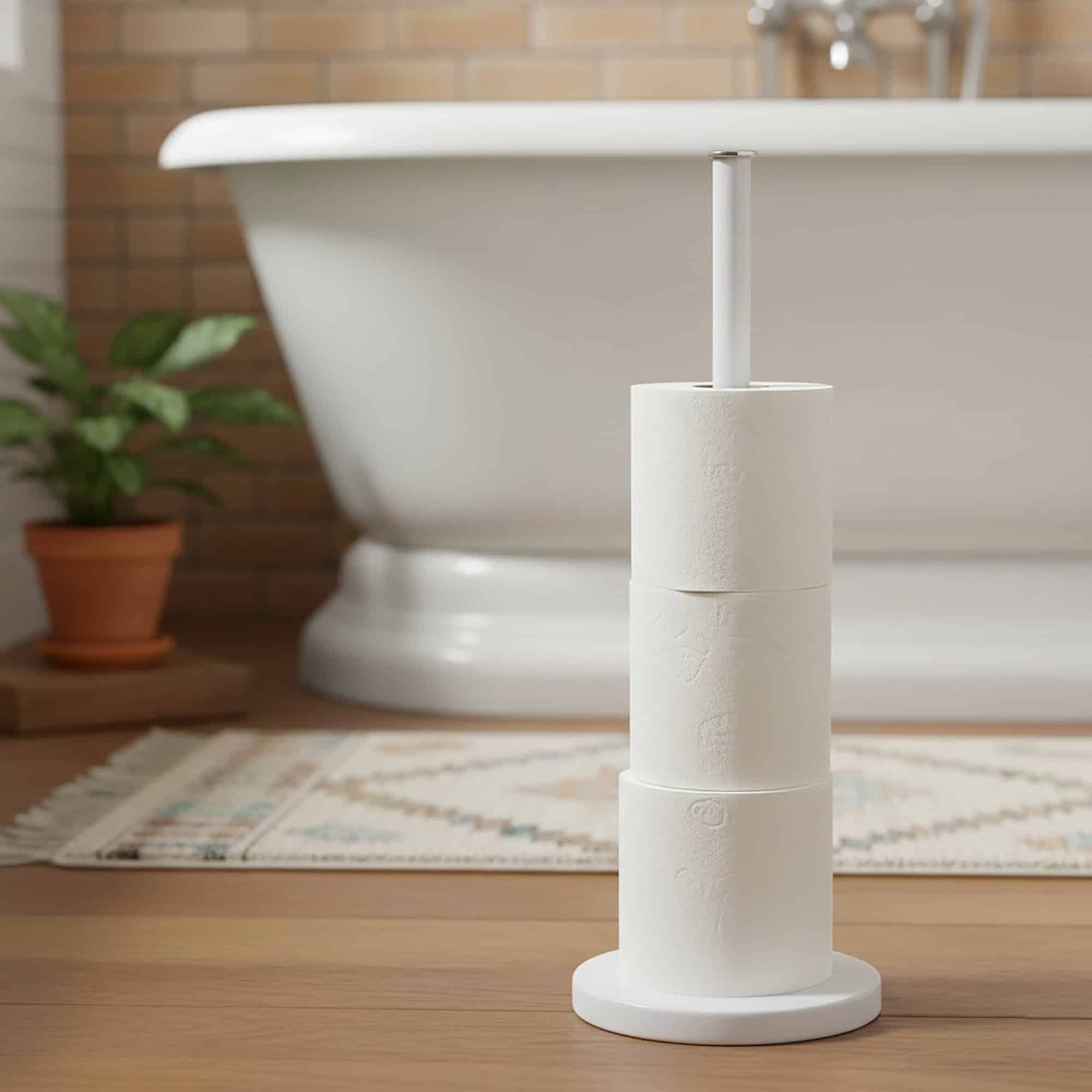 evideco-porte-papier-toilette-sur-pied-blanc-m-tal-4-rouleaux image 2