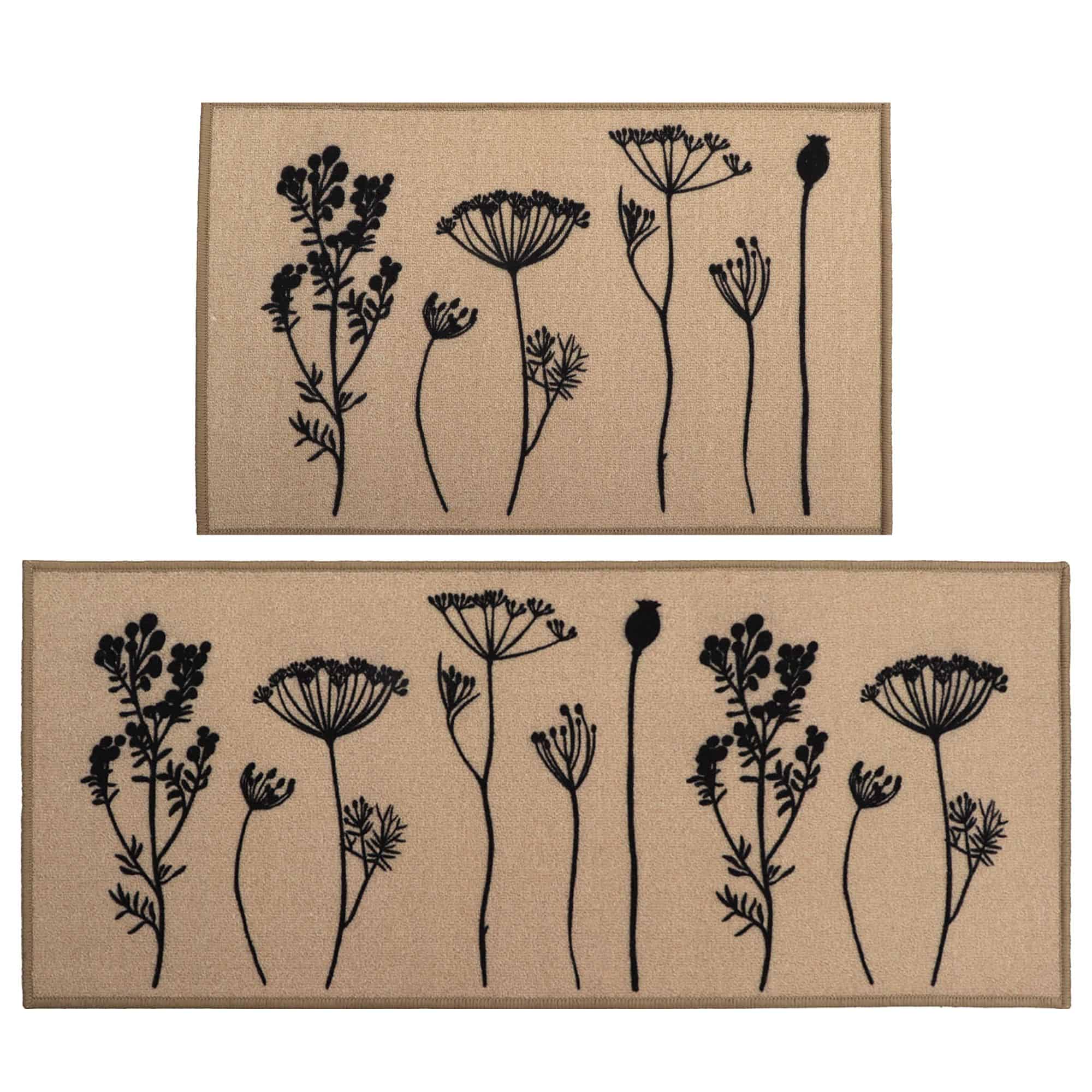 evideco-home-accessories-wildflowers-lot-2-tapis-cuisine-beige-noir-effet-laine image 8
