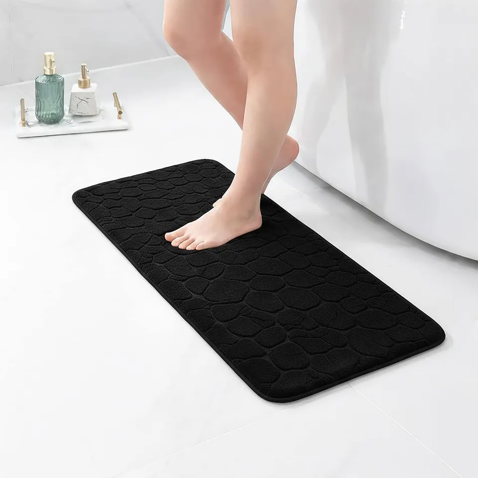 evideco-bathroom-mats-tapis-bain-mousse-noir-galet-122-cm image 1