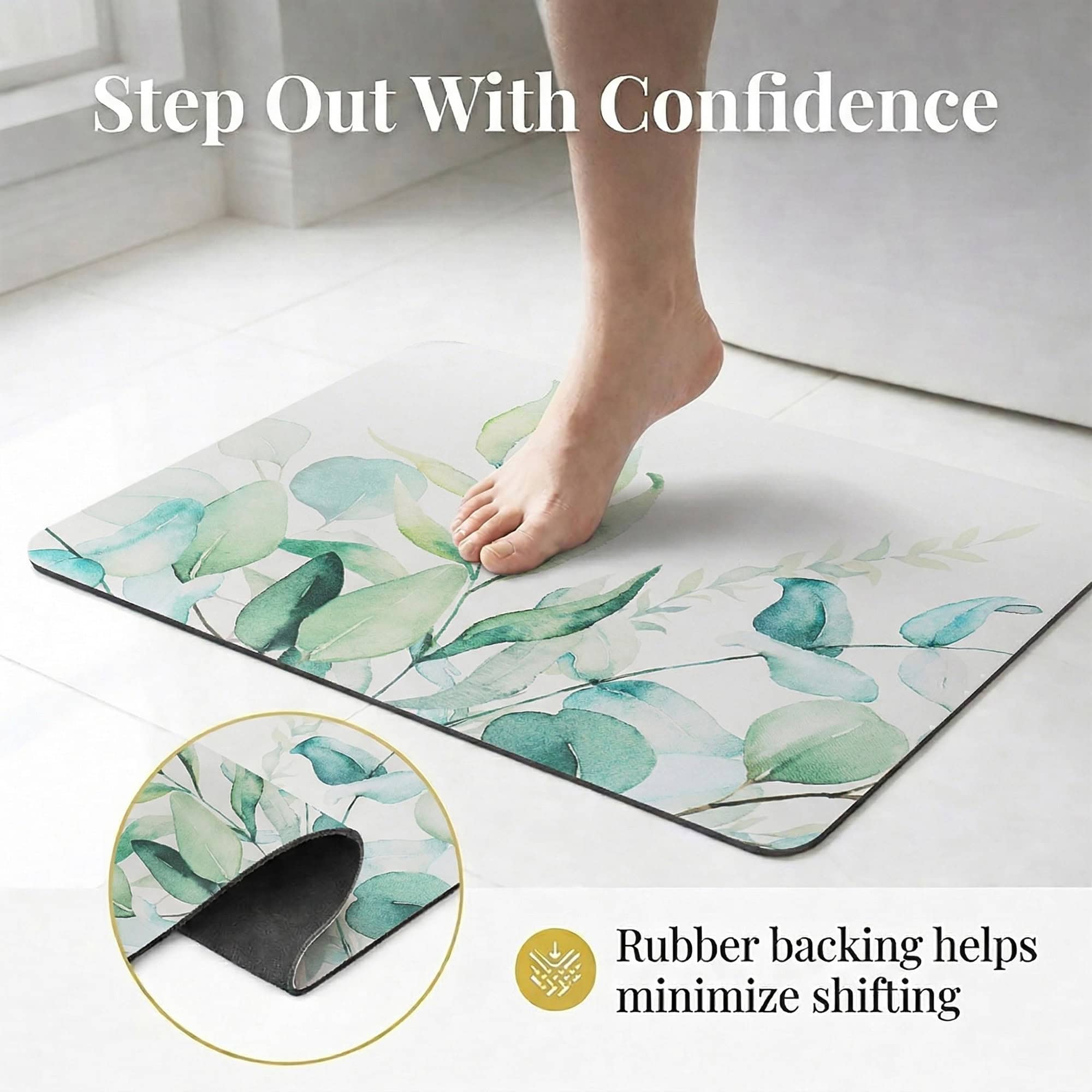 evideco-eucalyptus-mist-tapis-de-bain-60x45-cm-absorbant-blanc-vert image 3