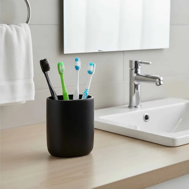 evideco-porte-brosse-dents-ovale-noir-salle-de-bain image 1