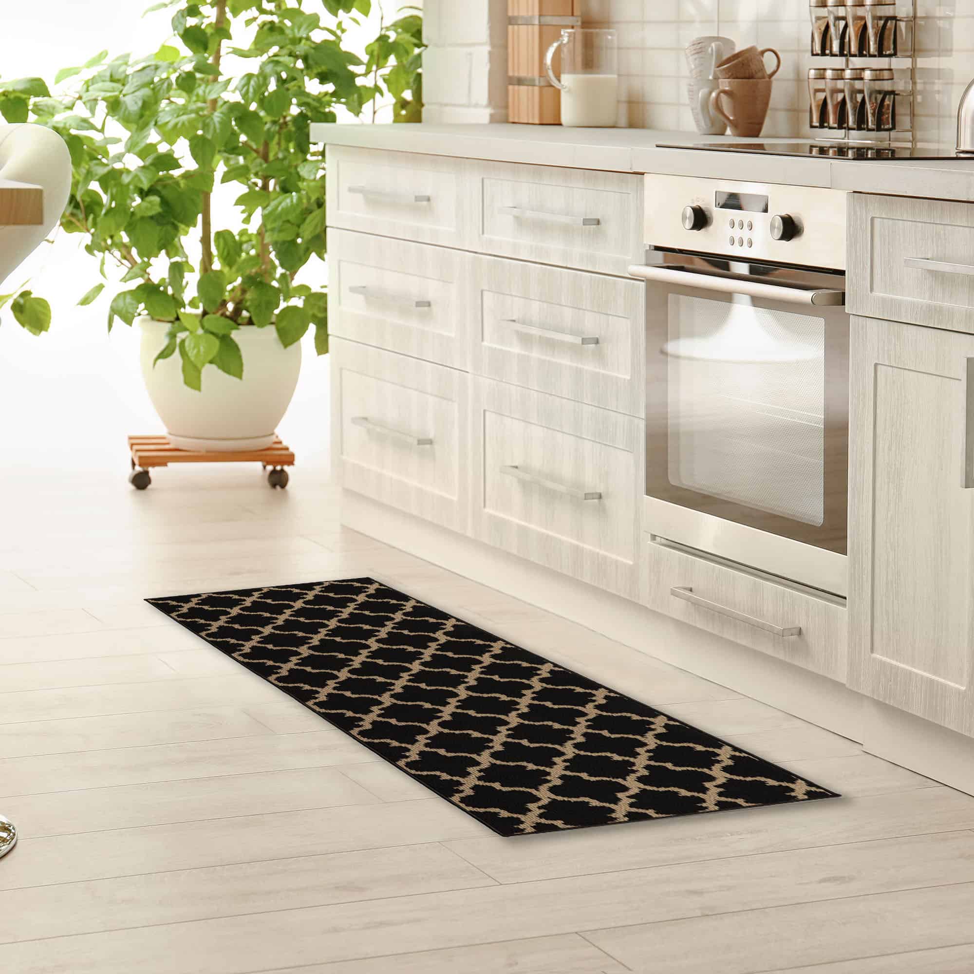 evideco-home-accessories-tapis-cuisine-arabesque-48x20-noir-beige image 2
