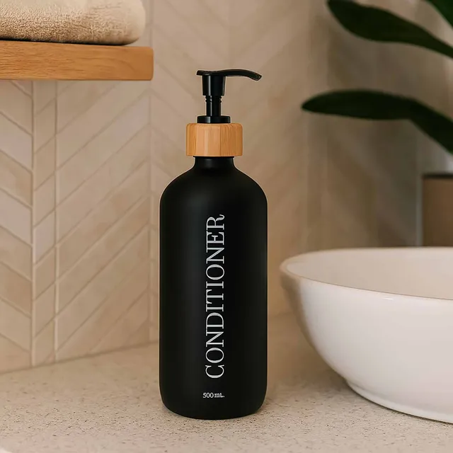 evideco-bathroom-accessories-distributeur-apr-s-shampoing-500-ml-noir-mat-verre image 1