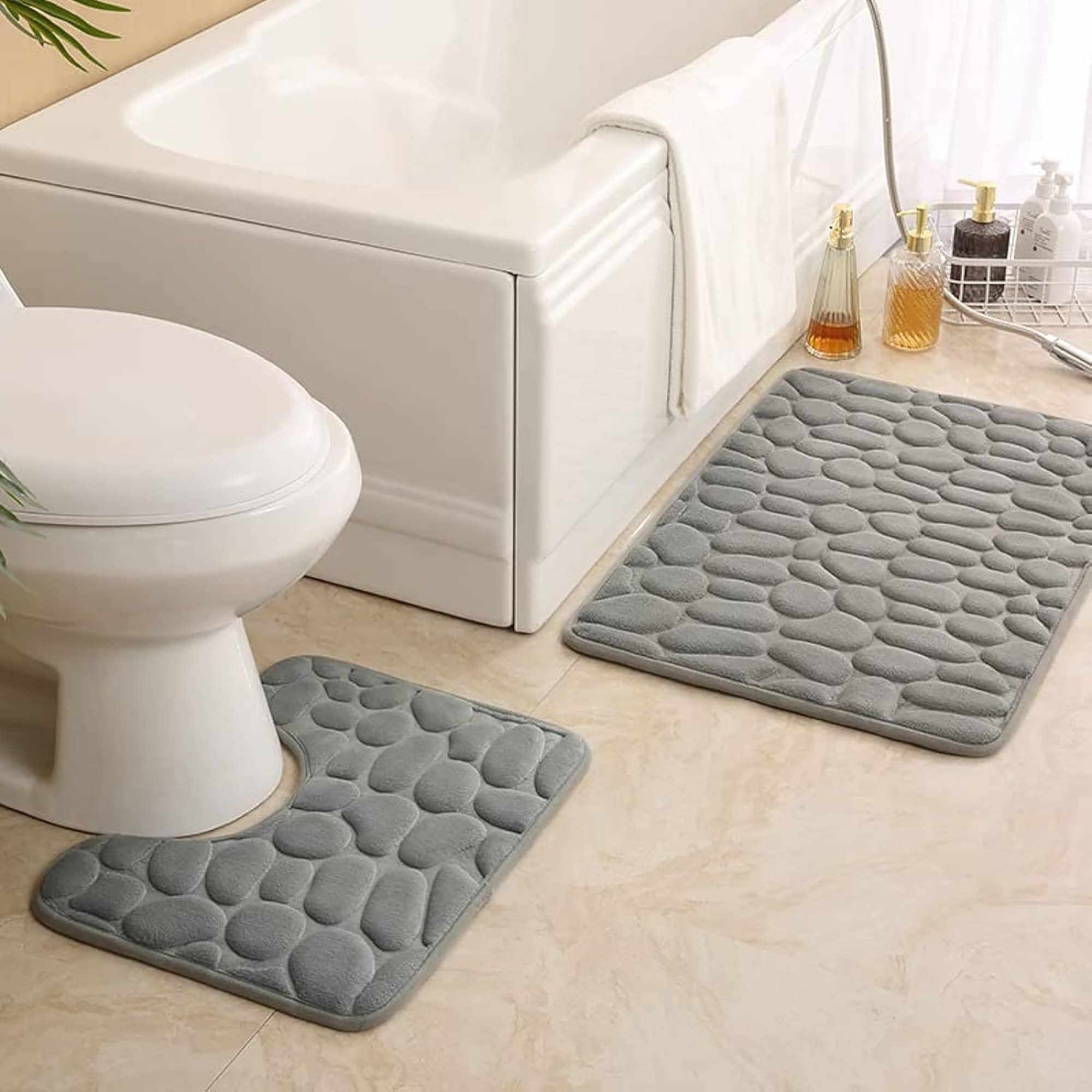 evideco-tapis-de-bain-m-moire-gris-clair-galets-32x20 image 8