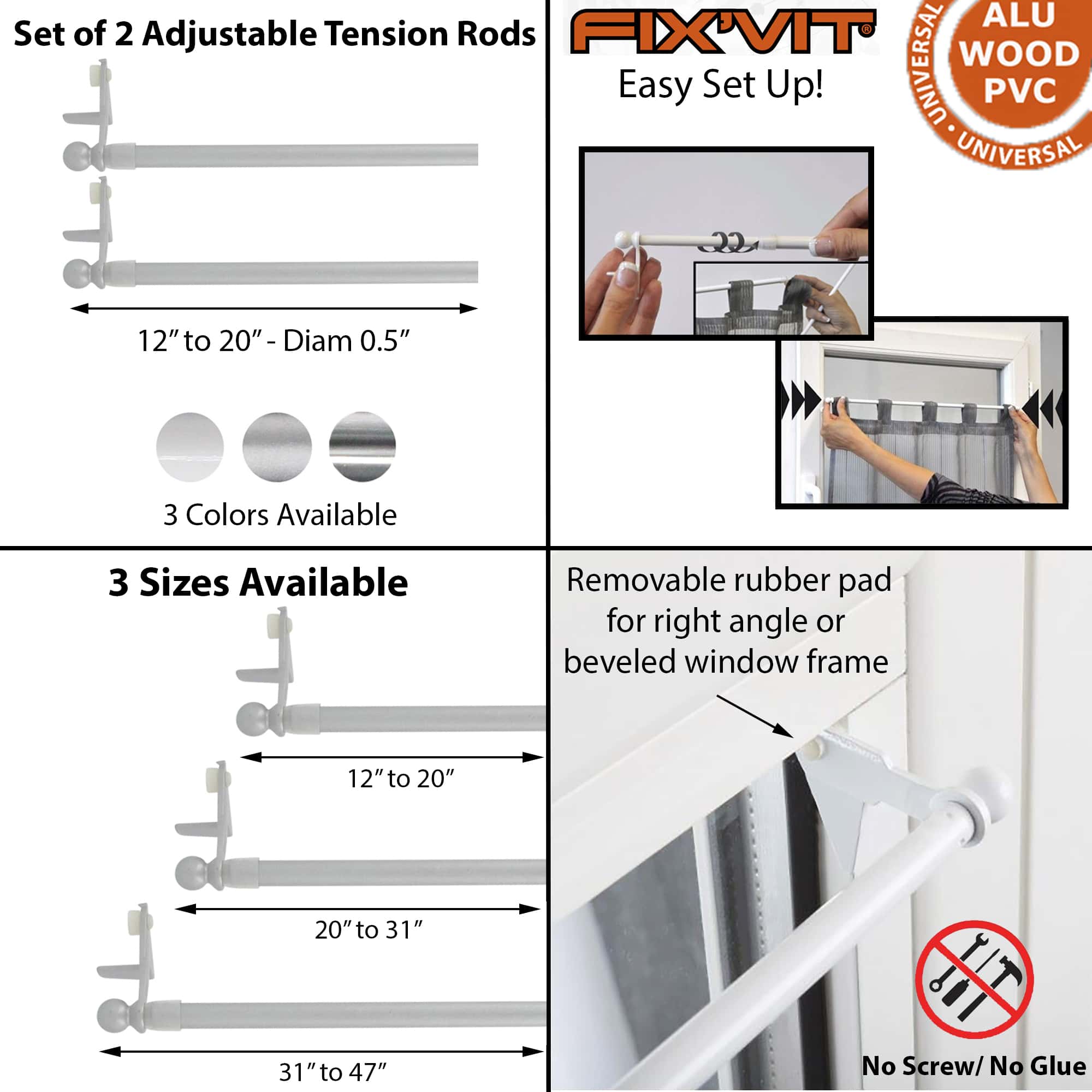 evideco-fixvit-tringle-tension-argent-30-50-cm-lot-de-2 image 3