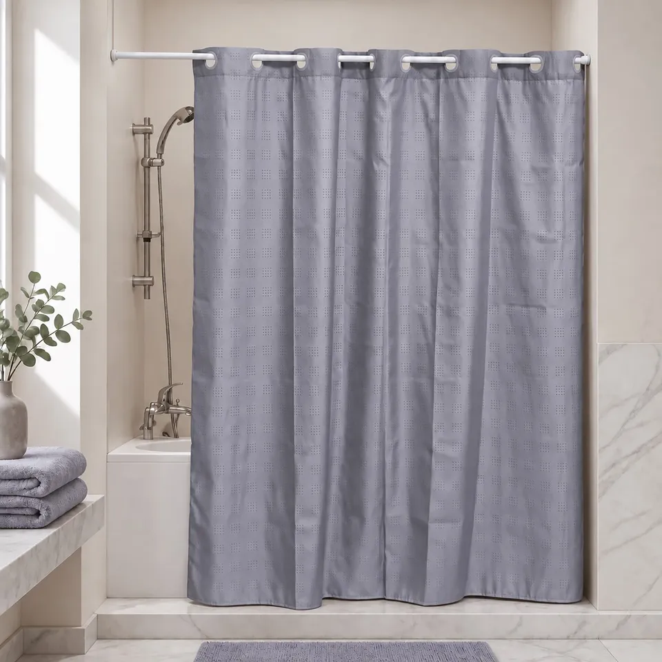 evideco-rideau-de-douche-gris-sans-crochets-180x200-extra-long image 1