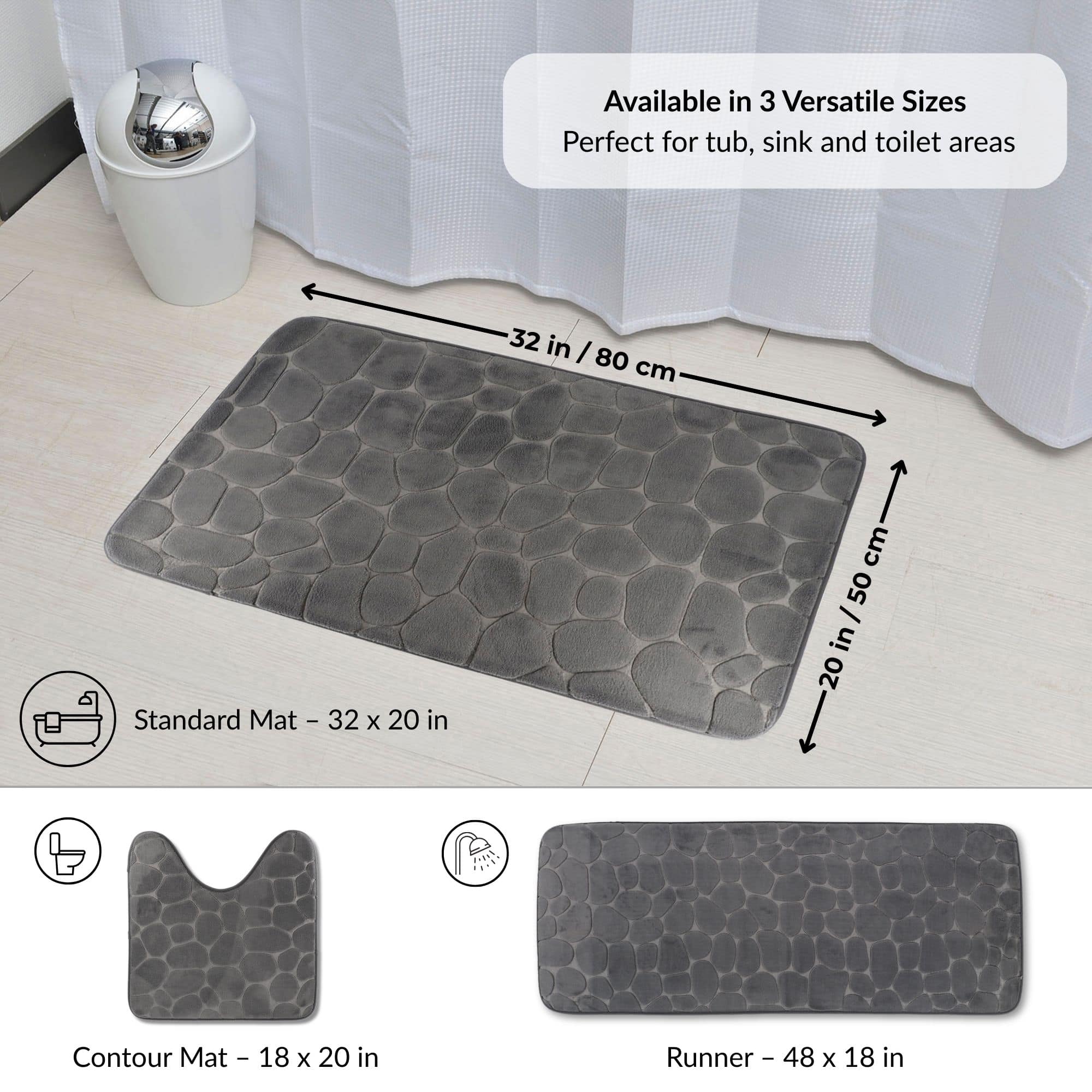 evideco-bathroom-mats-tapis-de-bain-m-moire-gris-fonc-galets-81x51 image 4
