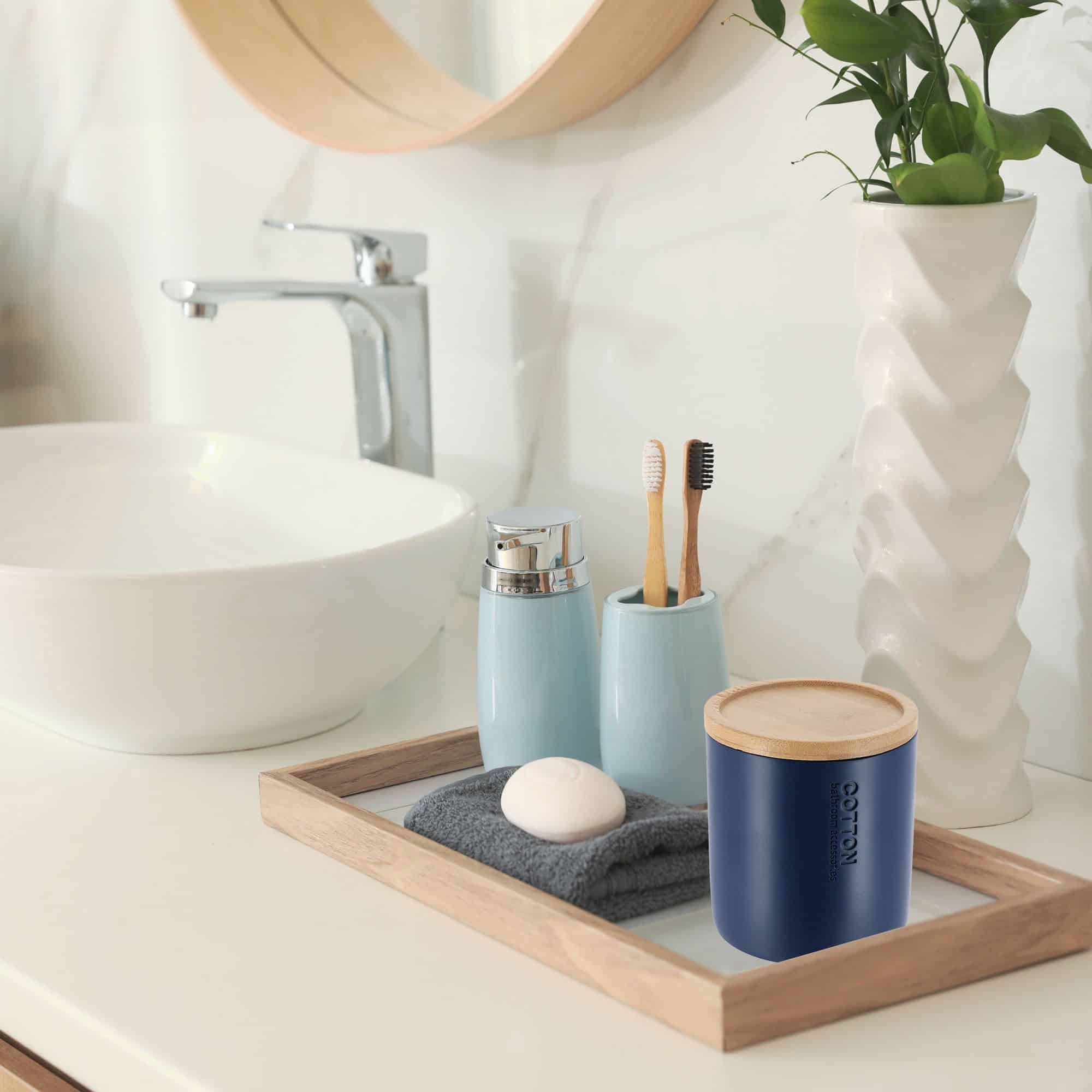 evideco-bo-te-coton-tige-bleu-marine-bambou-polyresine image 6