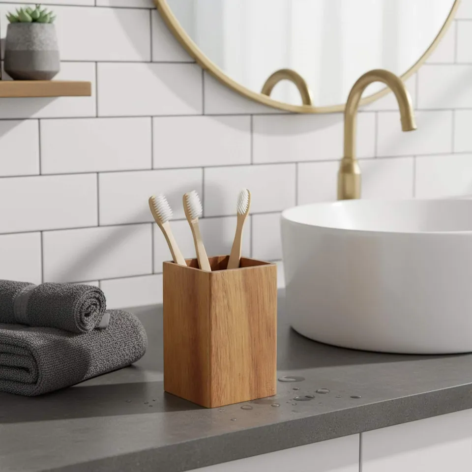 evideco-acacia-gobelet-salle-de-bain-bois-acacia image 1