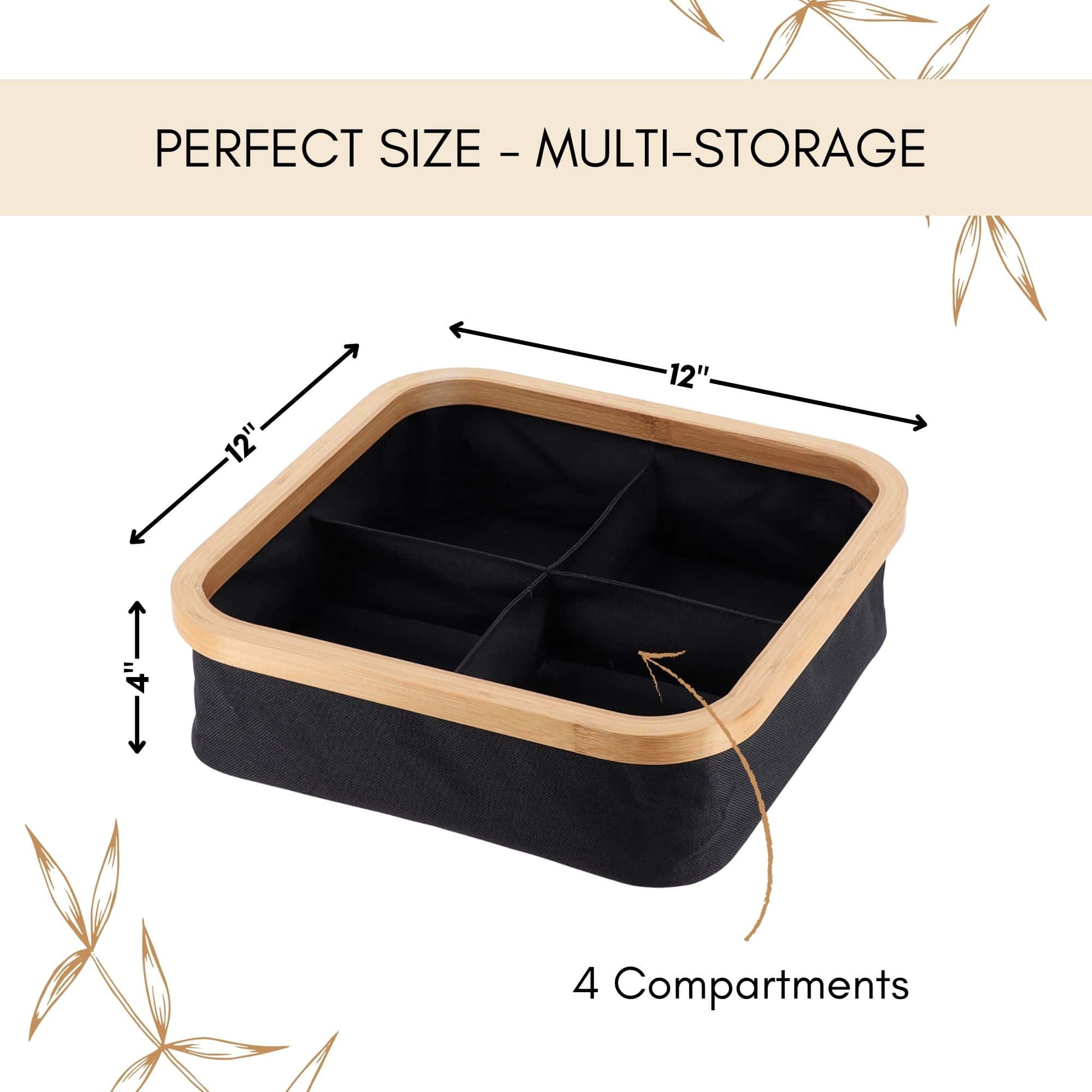 evideco-panier-rangement-pliable-bambou-noir-4-compartiments image 3