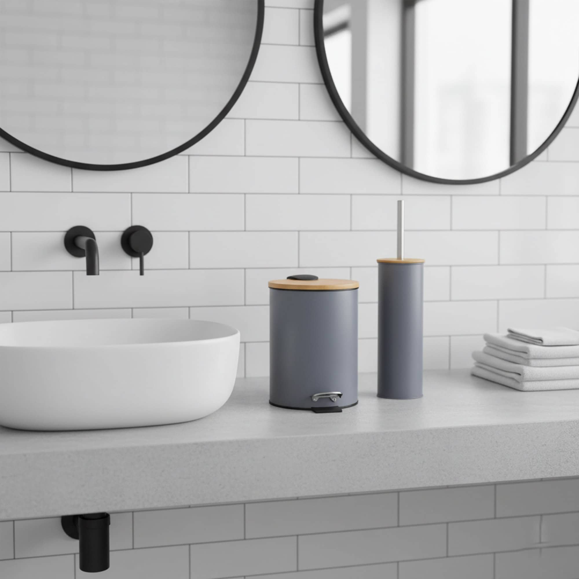 evideco-set-salle-de-bain-gris-bambou-poubelle-brosse-wc image 1