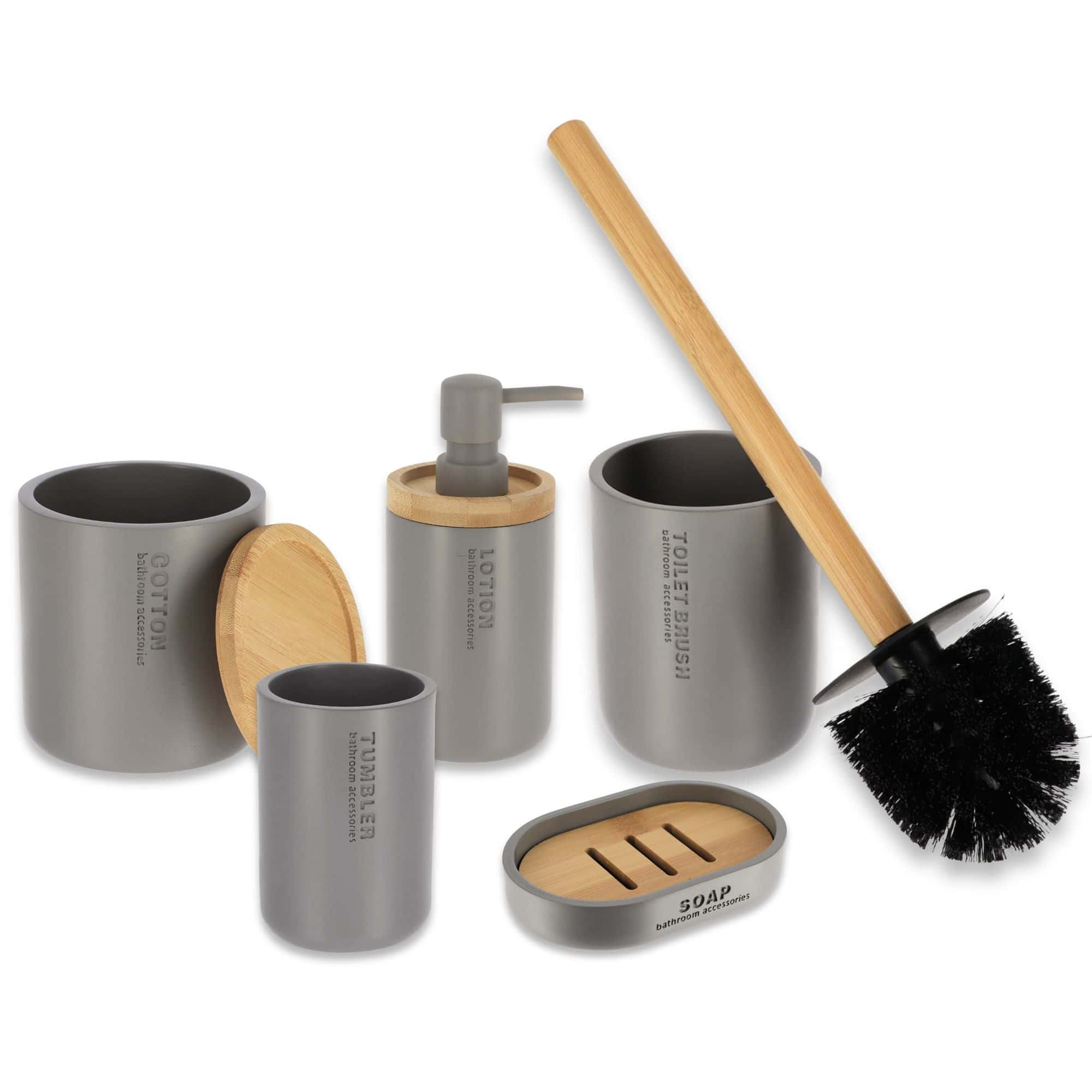 evideco-set-salle-de-bain-gris-bambou-5-pi-ces-accessoires-complet image 6