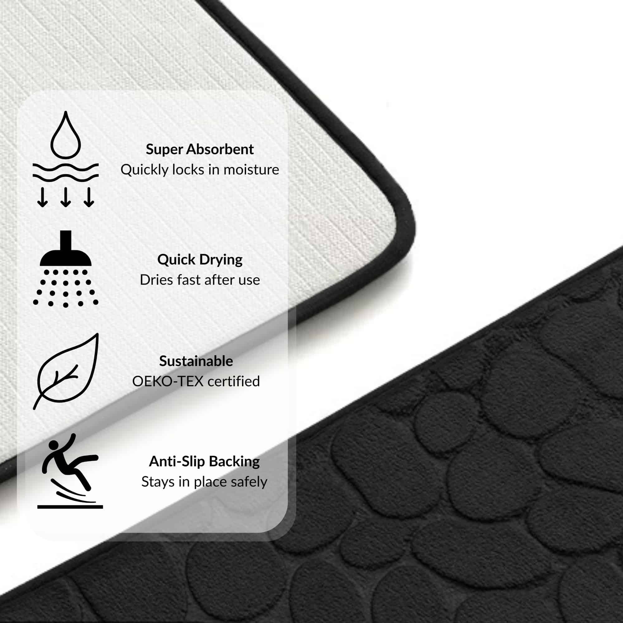 evideco-bathroom-mats-tapis-bain-mousse-noir-galet-122-cm image 3
