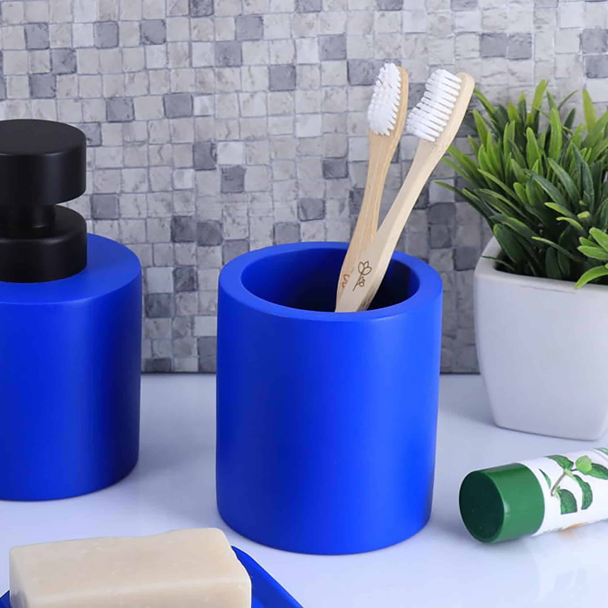 evideco-porte-brosse-dent-b-ton-bleu-gobelet-salle-de-bain image 3
